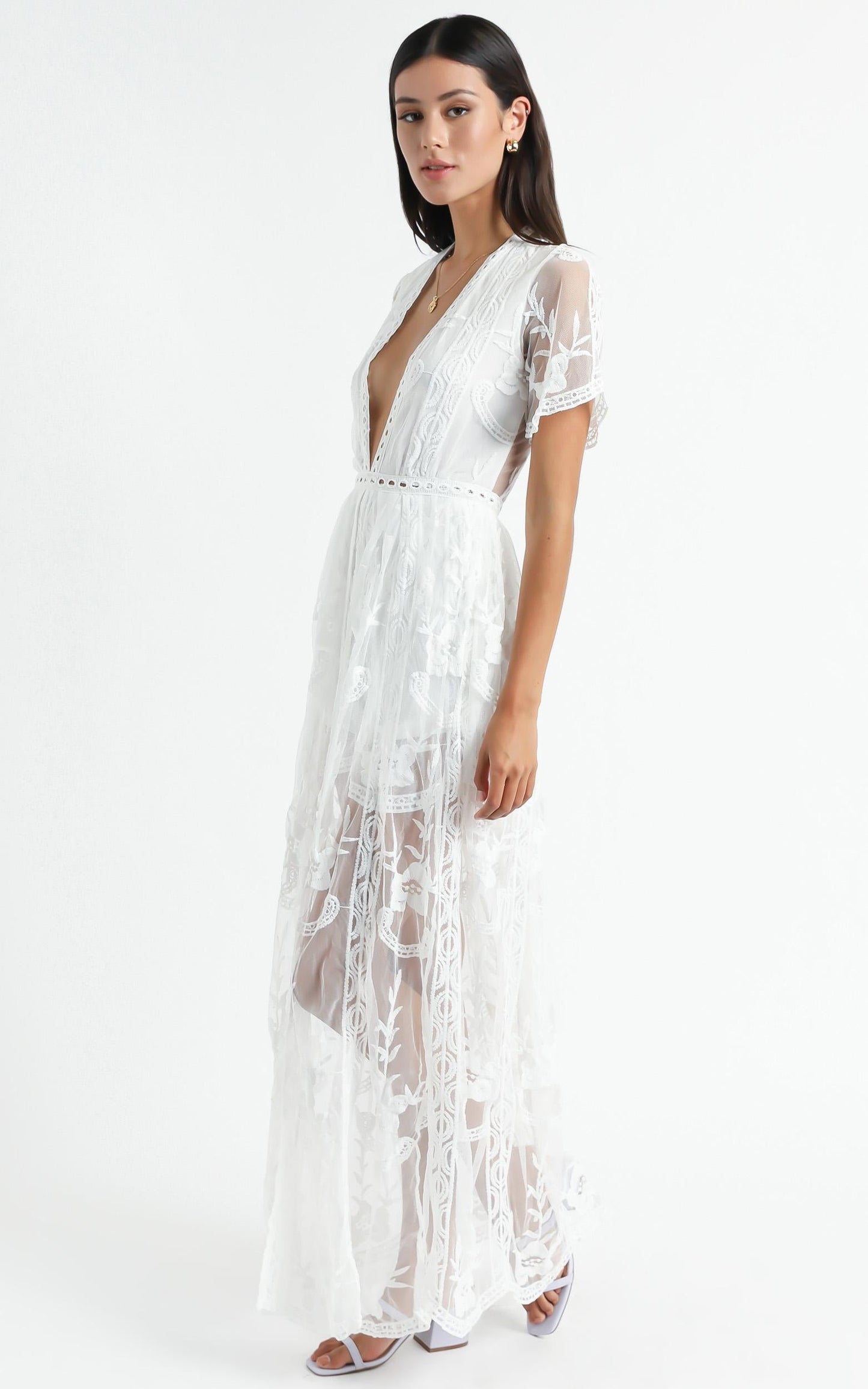 Lets Get Loud Maxi Playsuit in White Lace