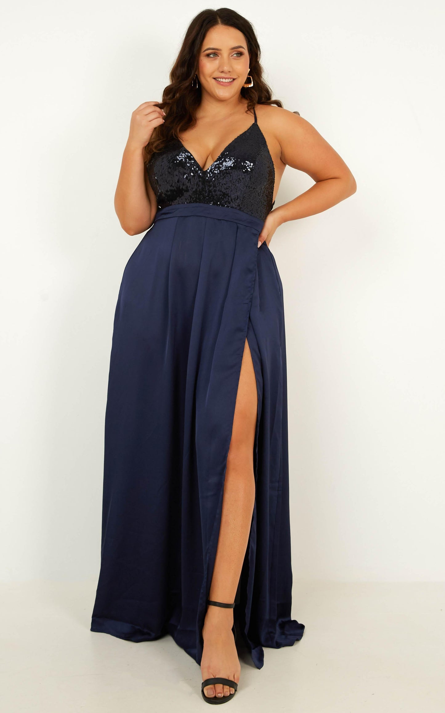 Looking Smart Maxi Dress In Navy Sequin
