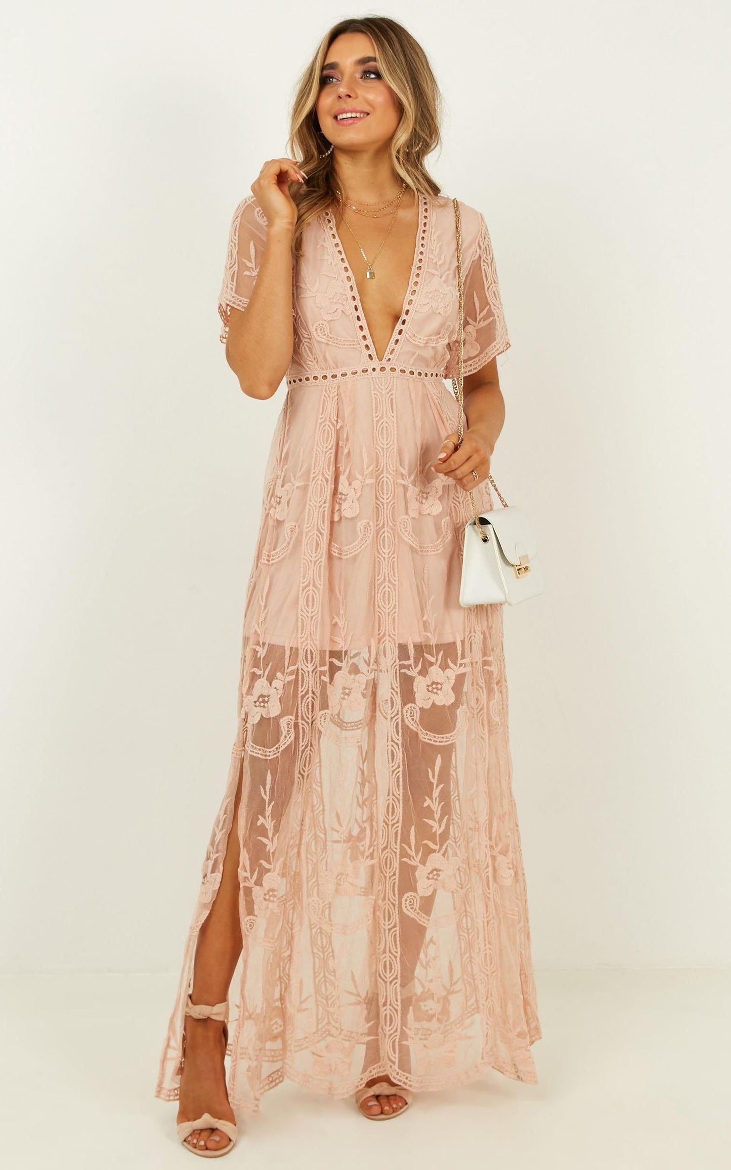 Love Spell Maxi Dress In Blush Lace