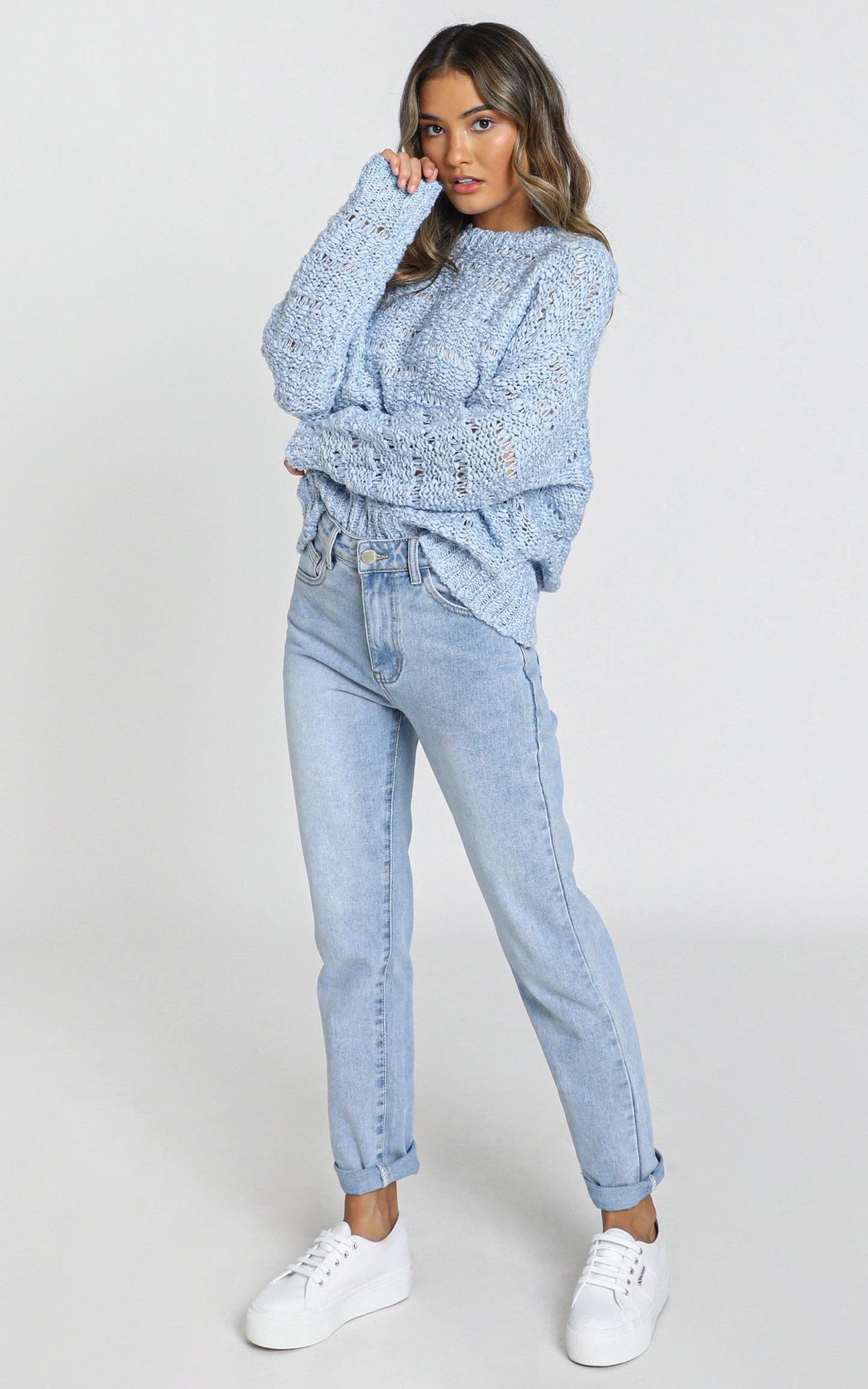Margie Textured Knit Jumper in Blue