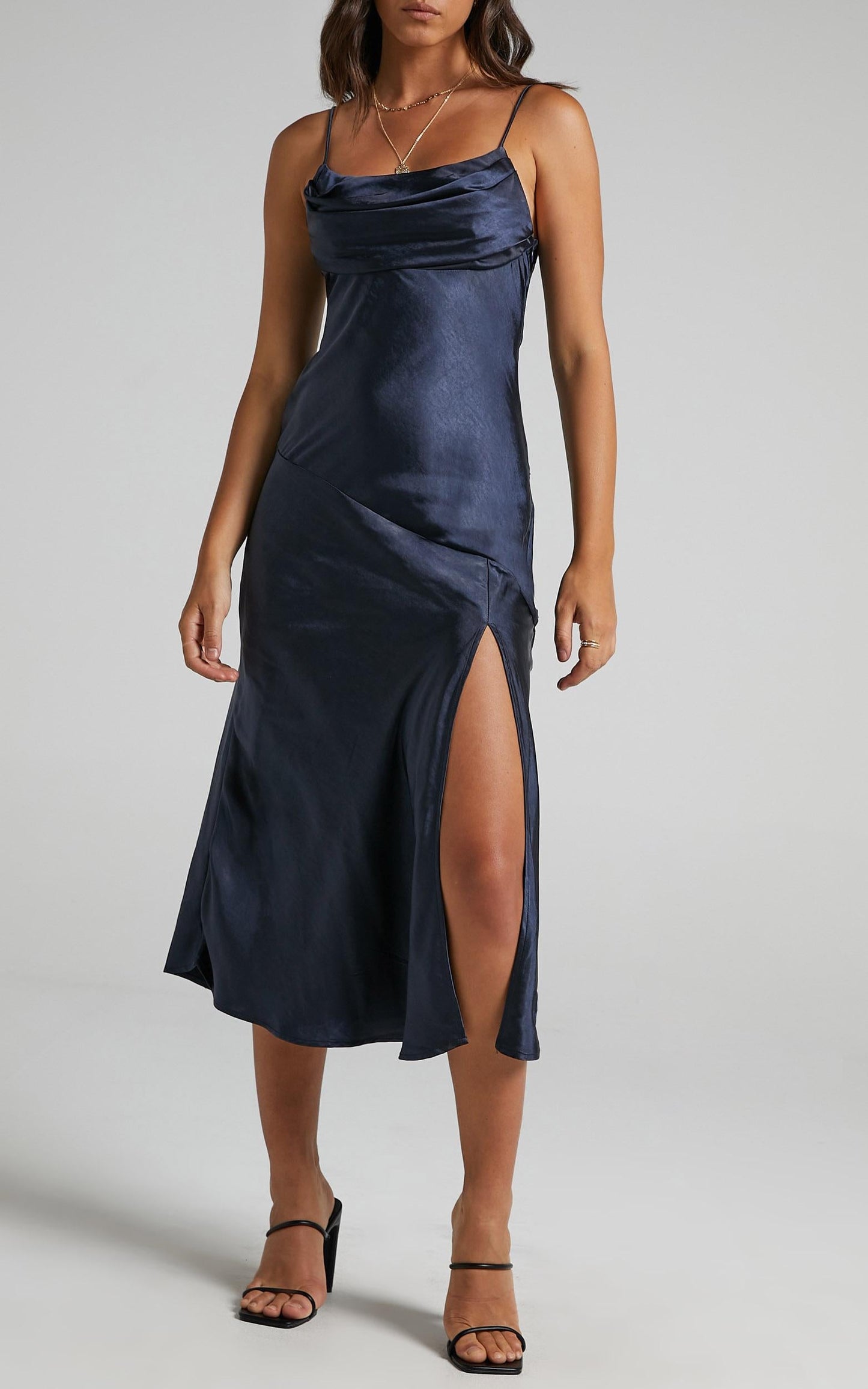 Monica Dress in Navy Satin