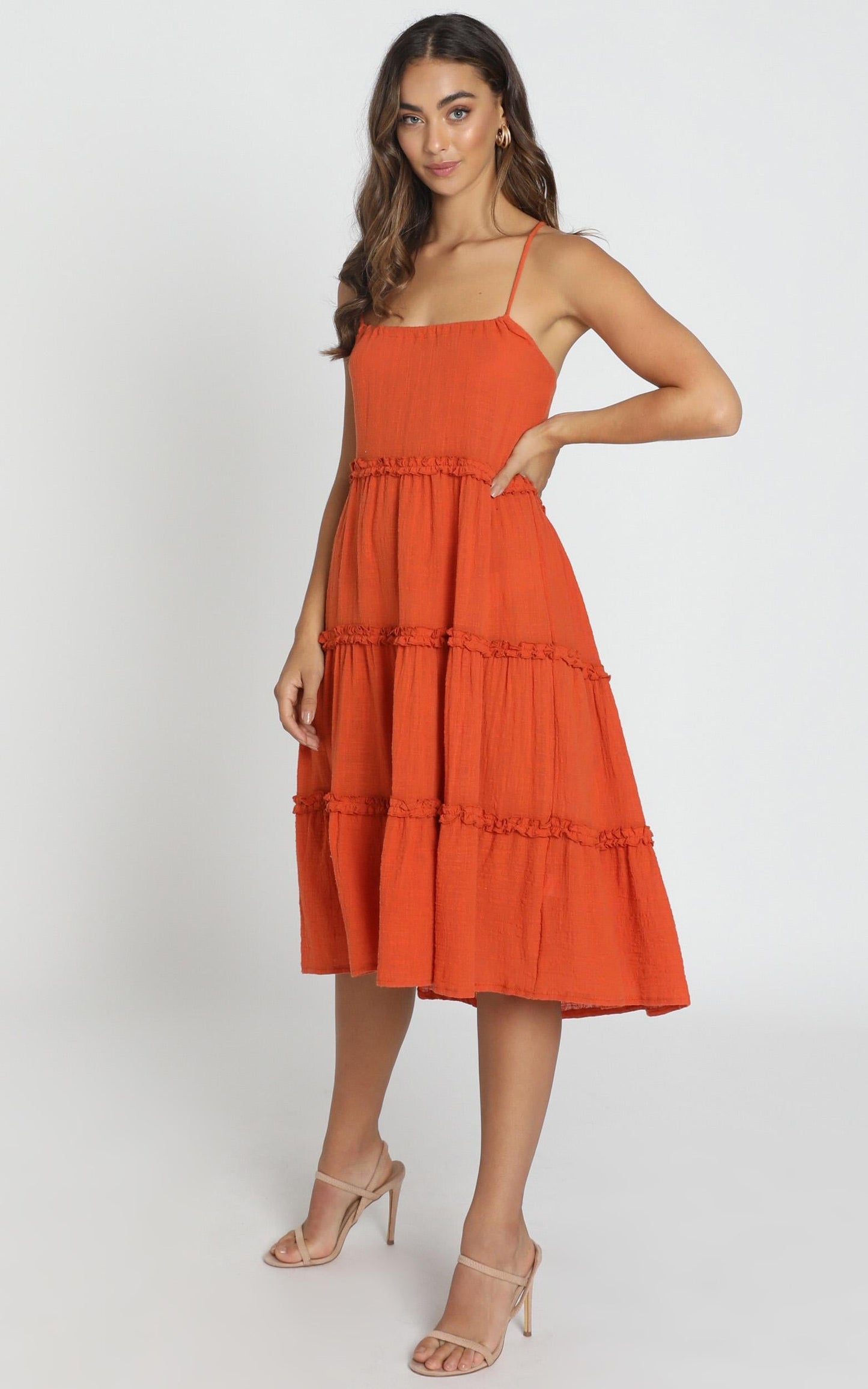 Nadia Tiered Smock Dress in Rust