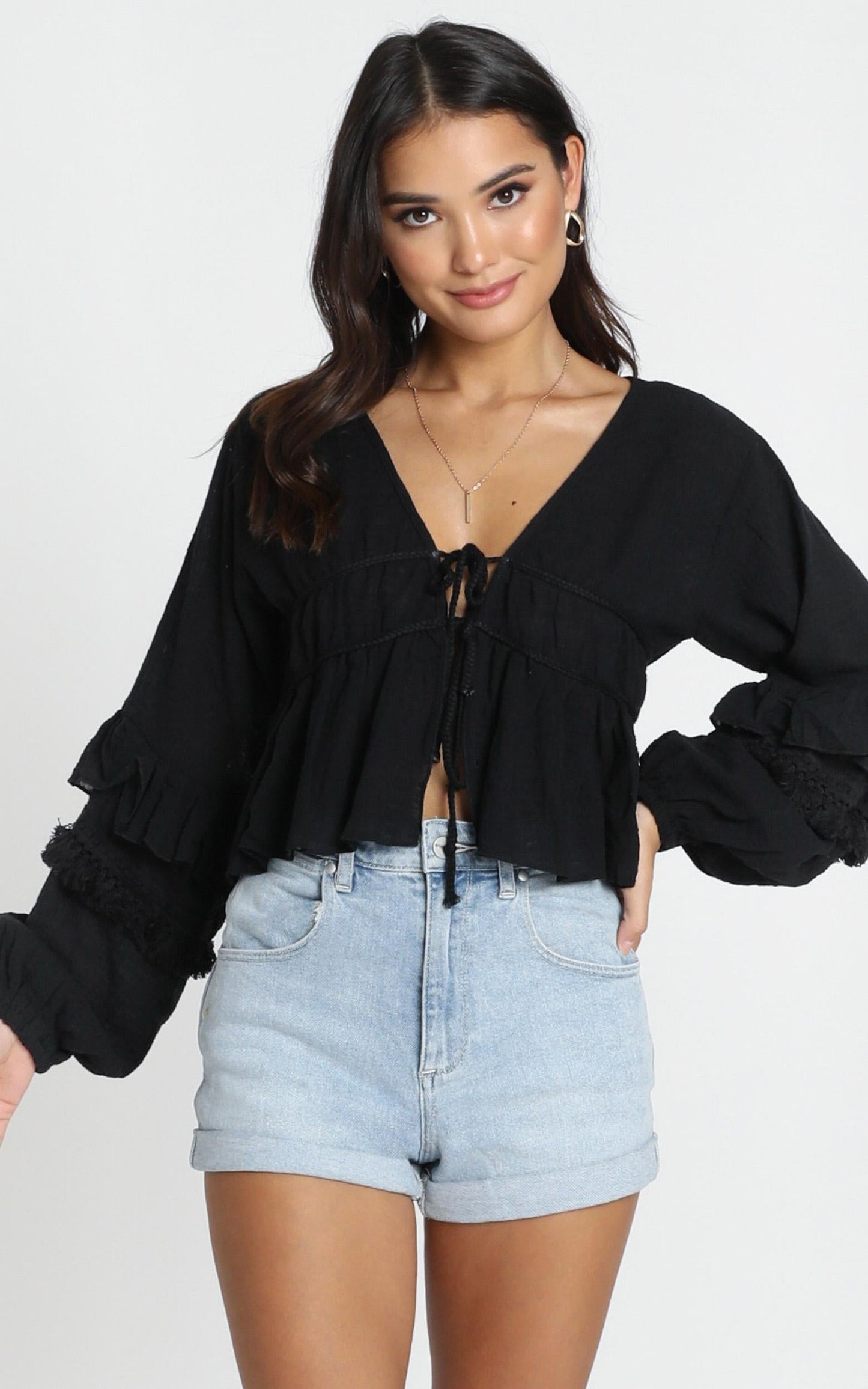 Rana Trim Detail Top In Black