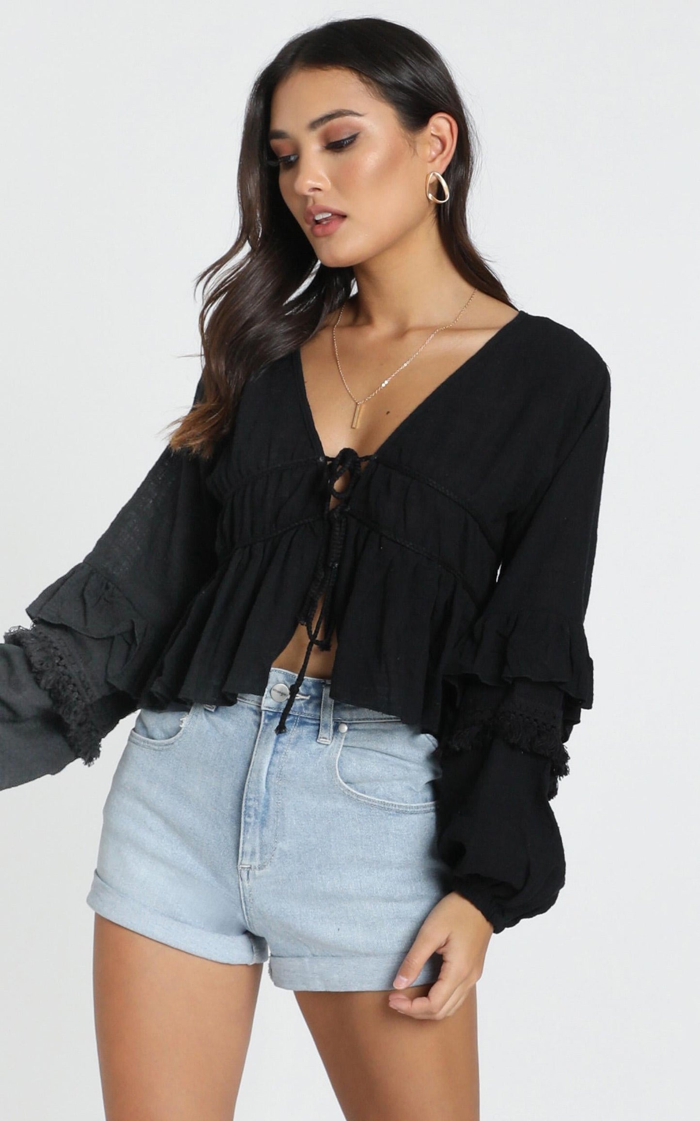 Rana Trim Detail Top In Black