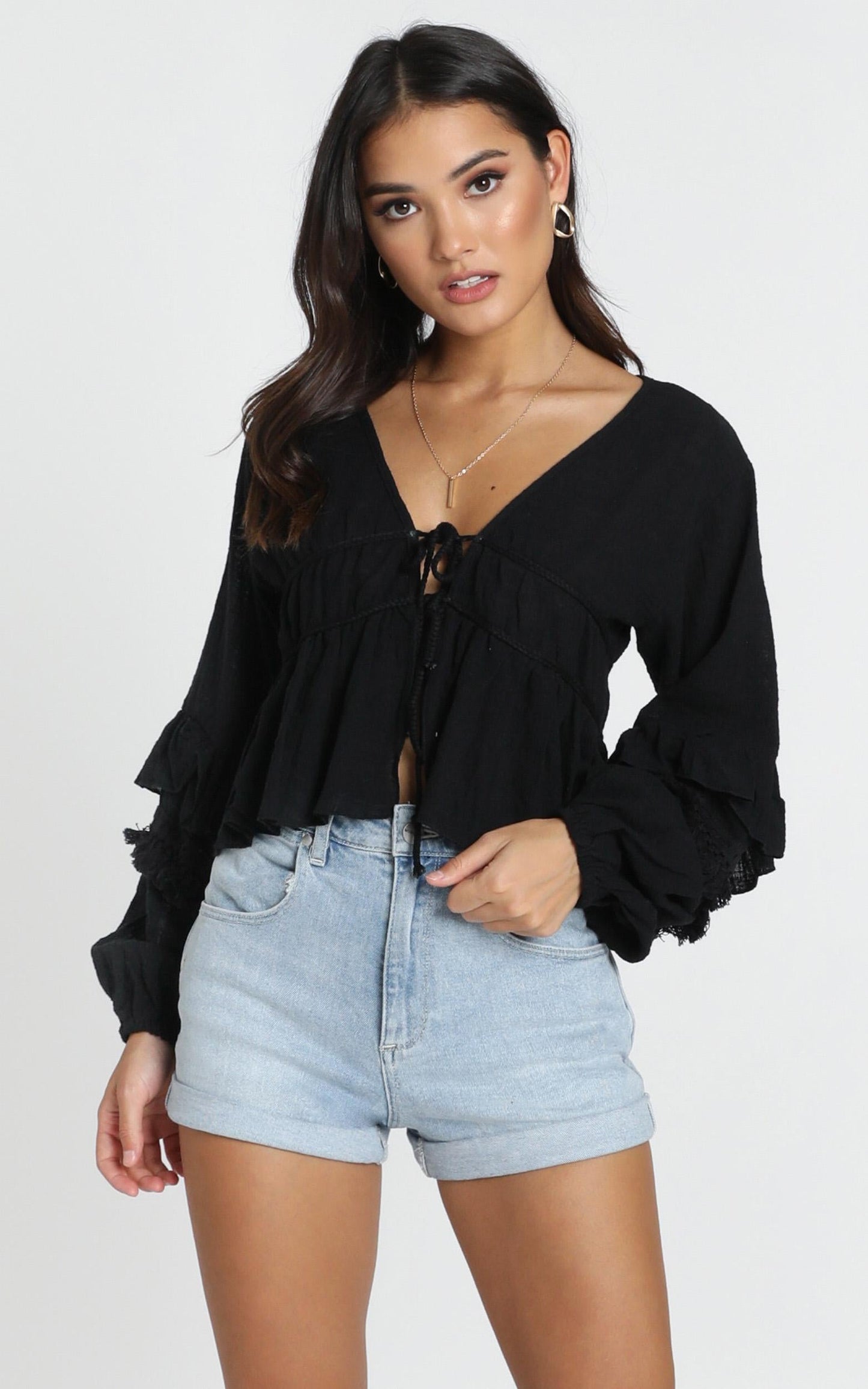 Rana Trim Detail Top In Black