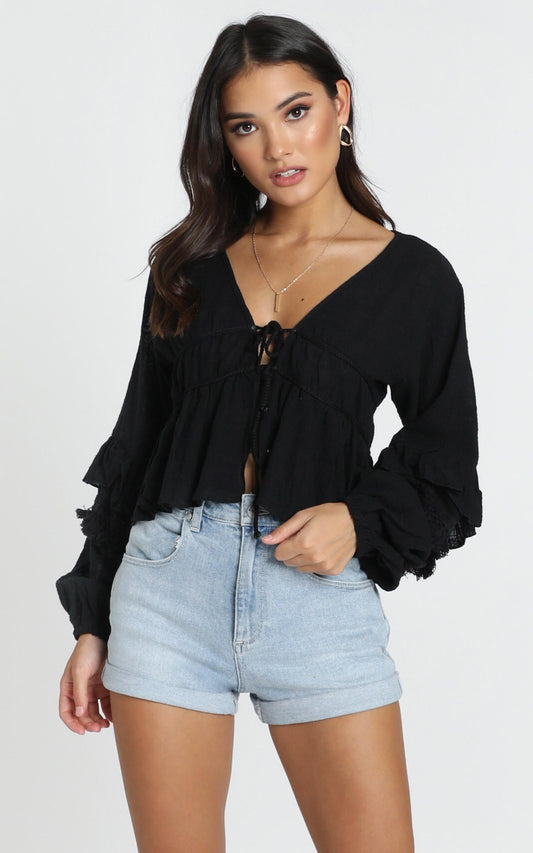 Rana Trim Detail Top In Black