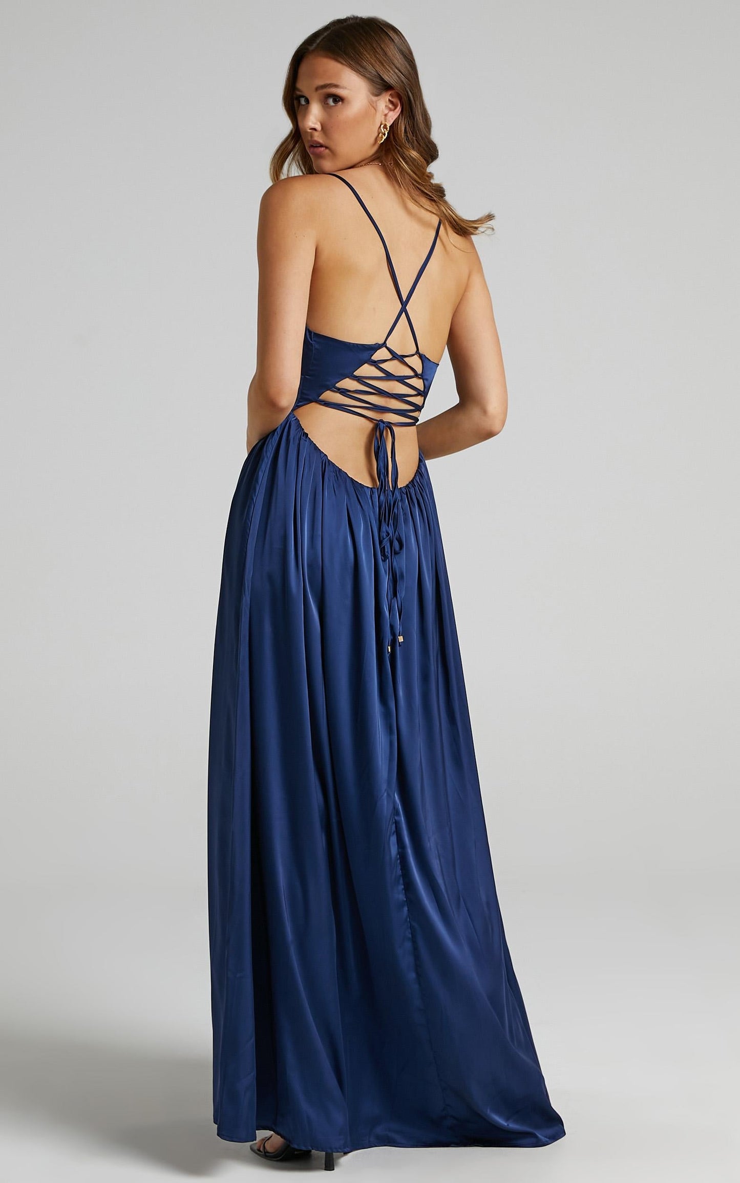 I Want The World To Know Dress in Navy Satin