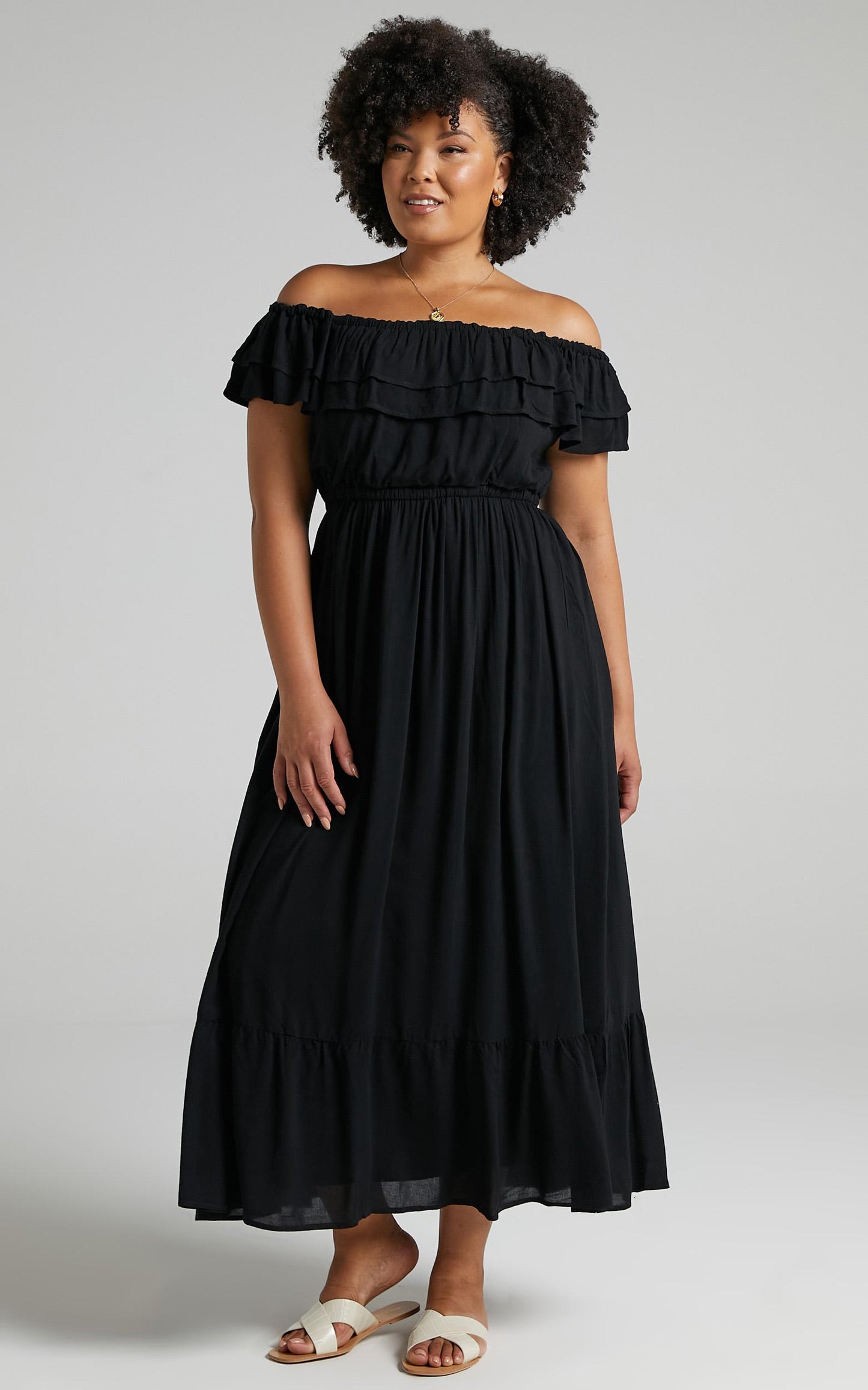 Notre Dame Midi Dress - Off Shoulder Dress in Black