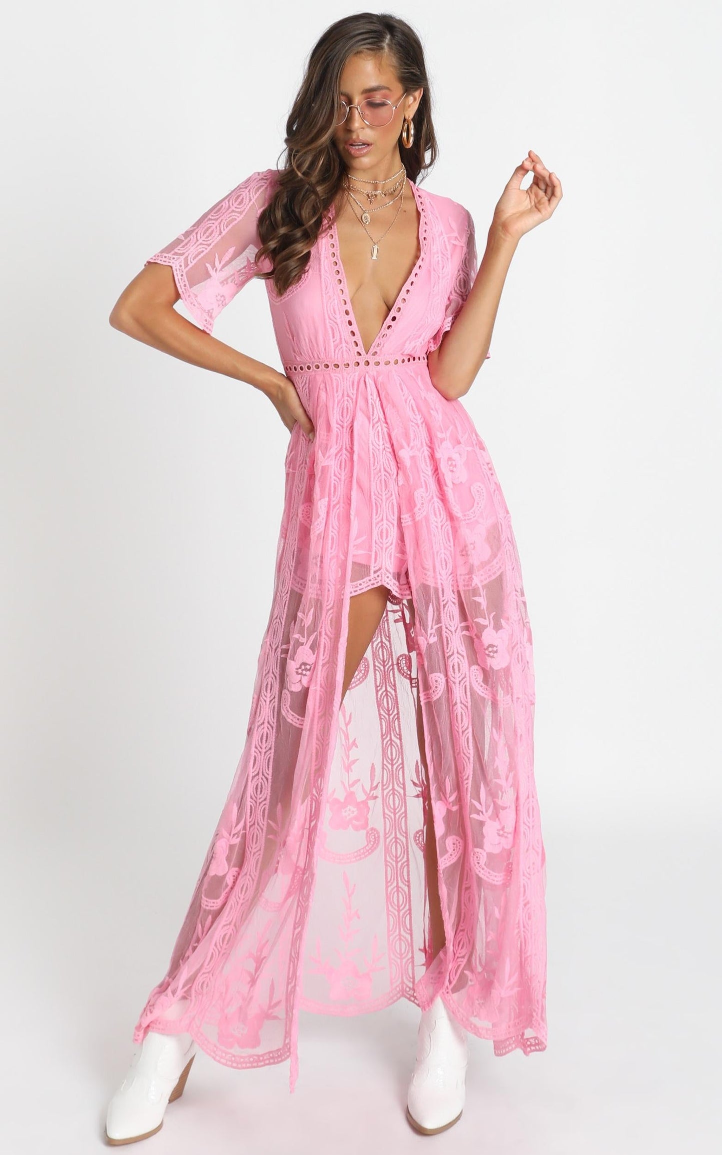 Now Shes Got It Playsuit In Pink Lace
