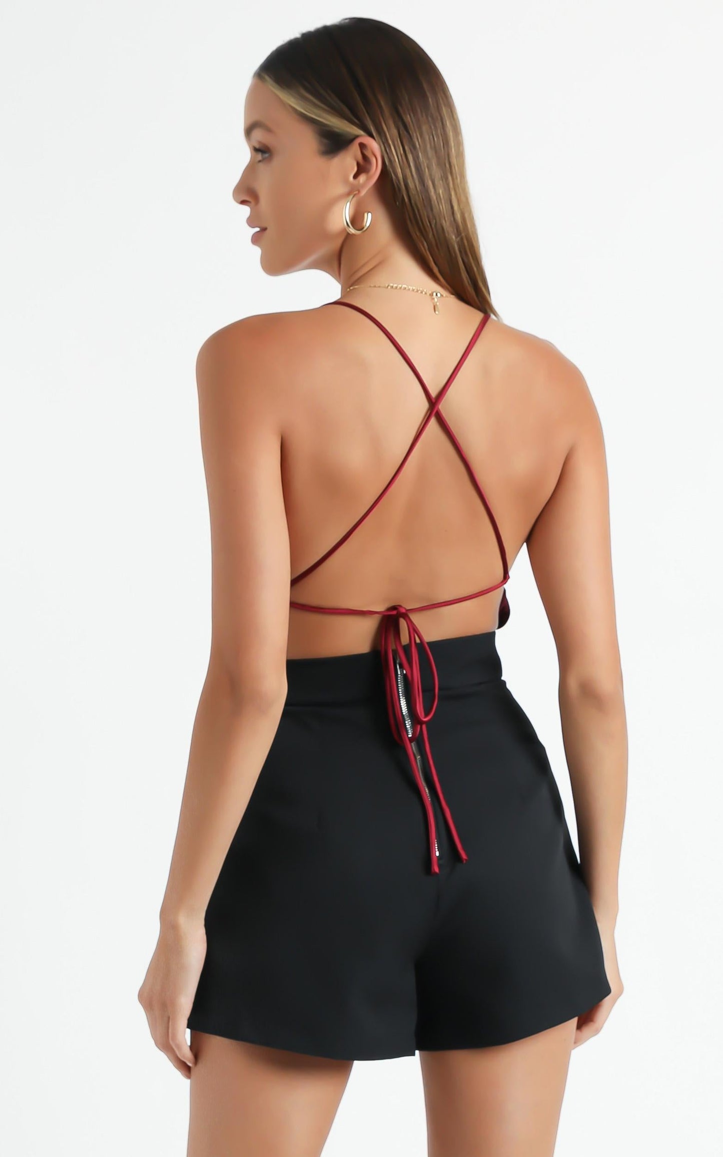 On The Defence Bodysuit In Wine Satin