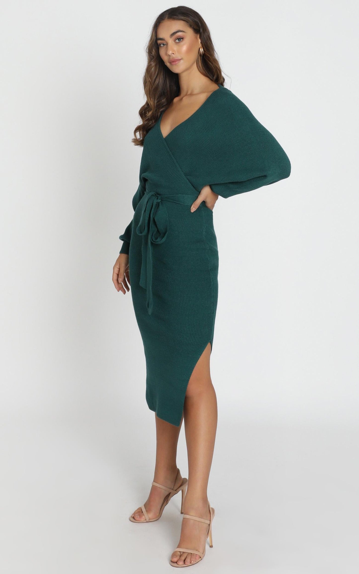Over The World Knit Dress In Forest Green