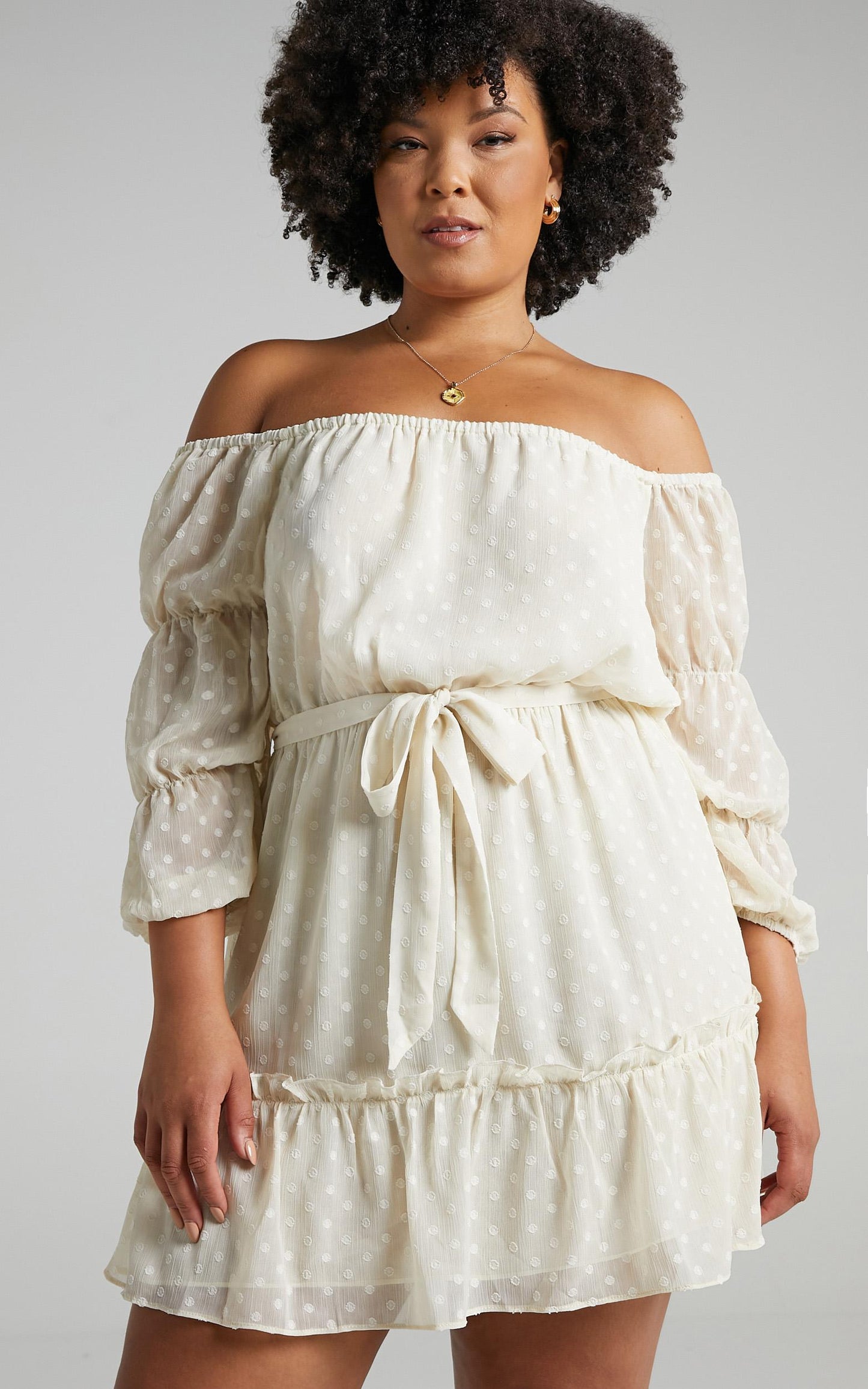Party Life Off Shoulder Mini Dress in Cream