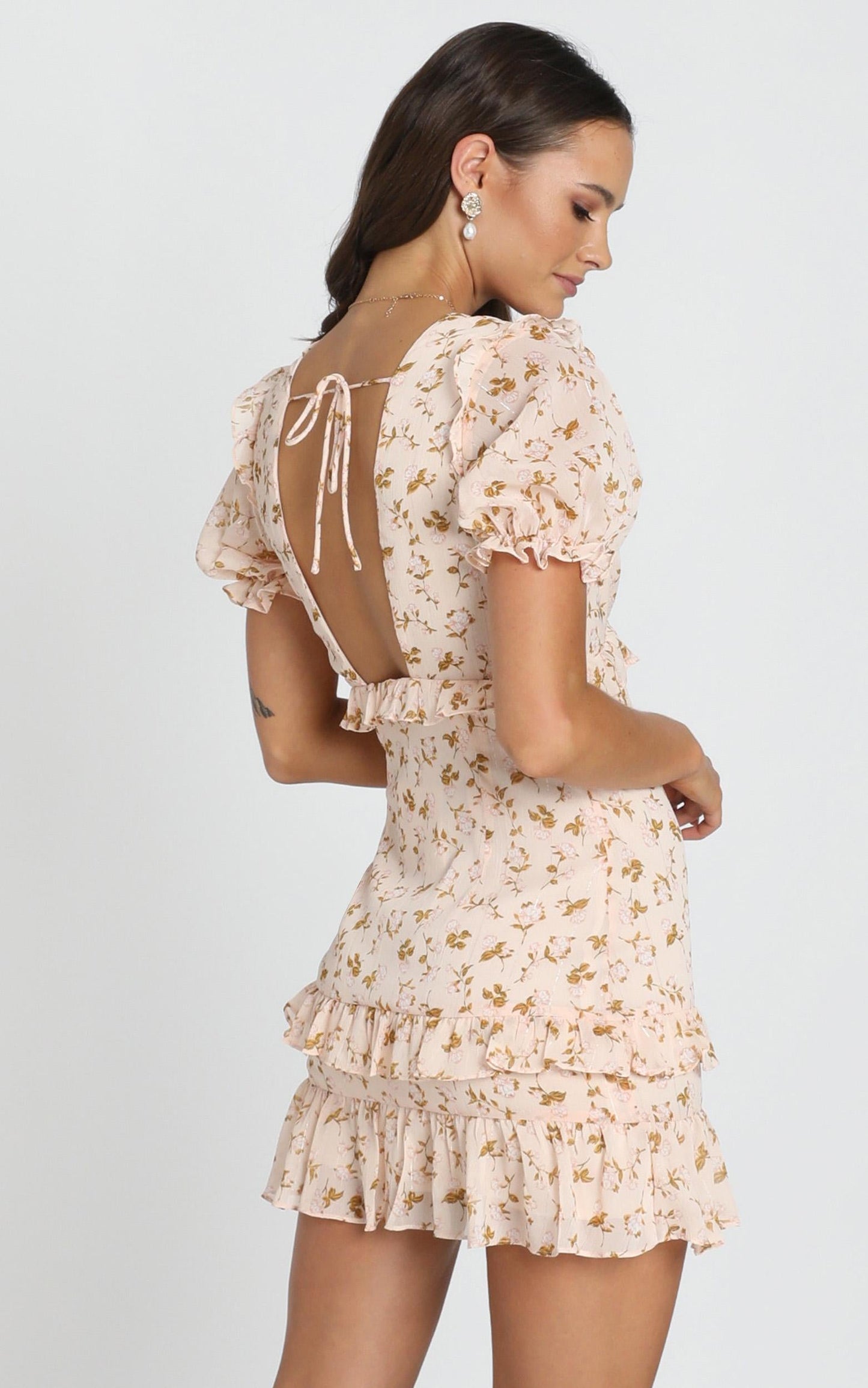 Penelope Tiered Mini Dress in cream floral