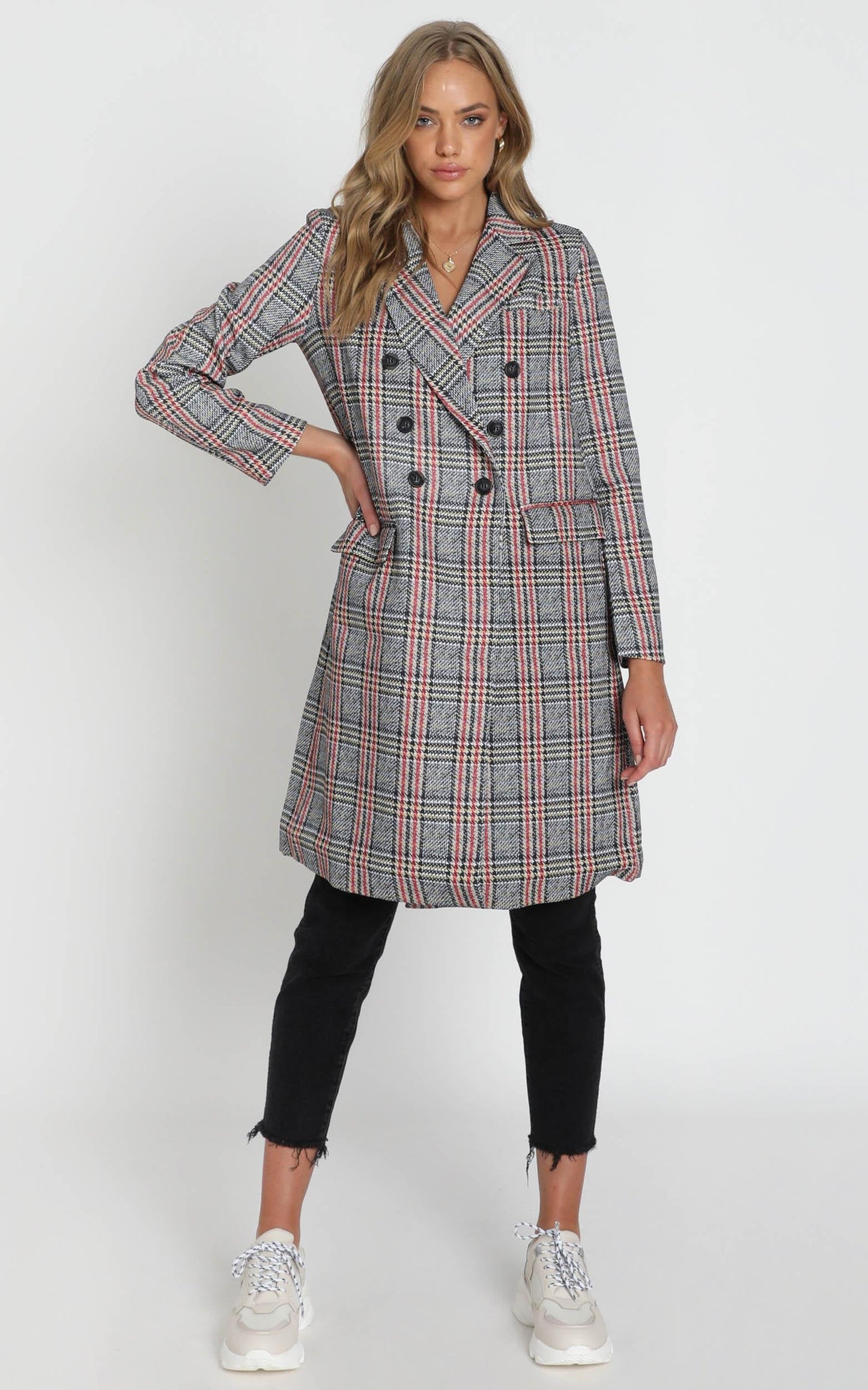 Pernille Checked Coat in Grey Check
