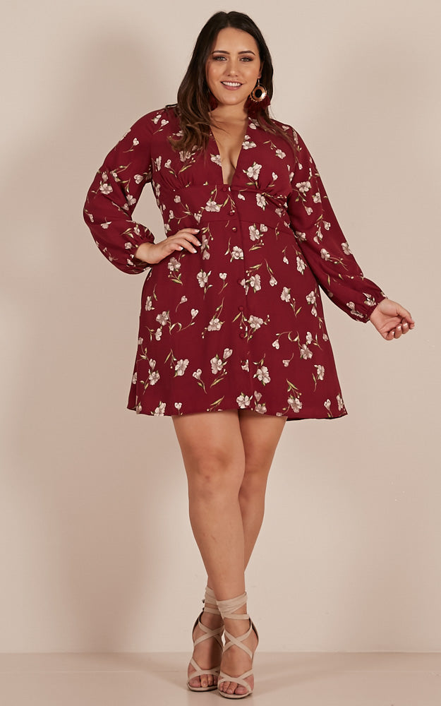 Pick A Place Dress In Wine Floral