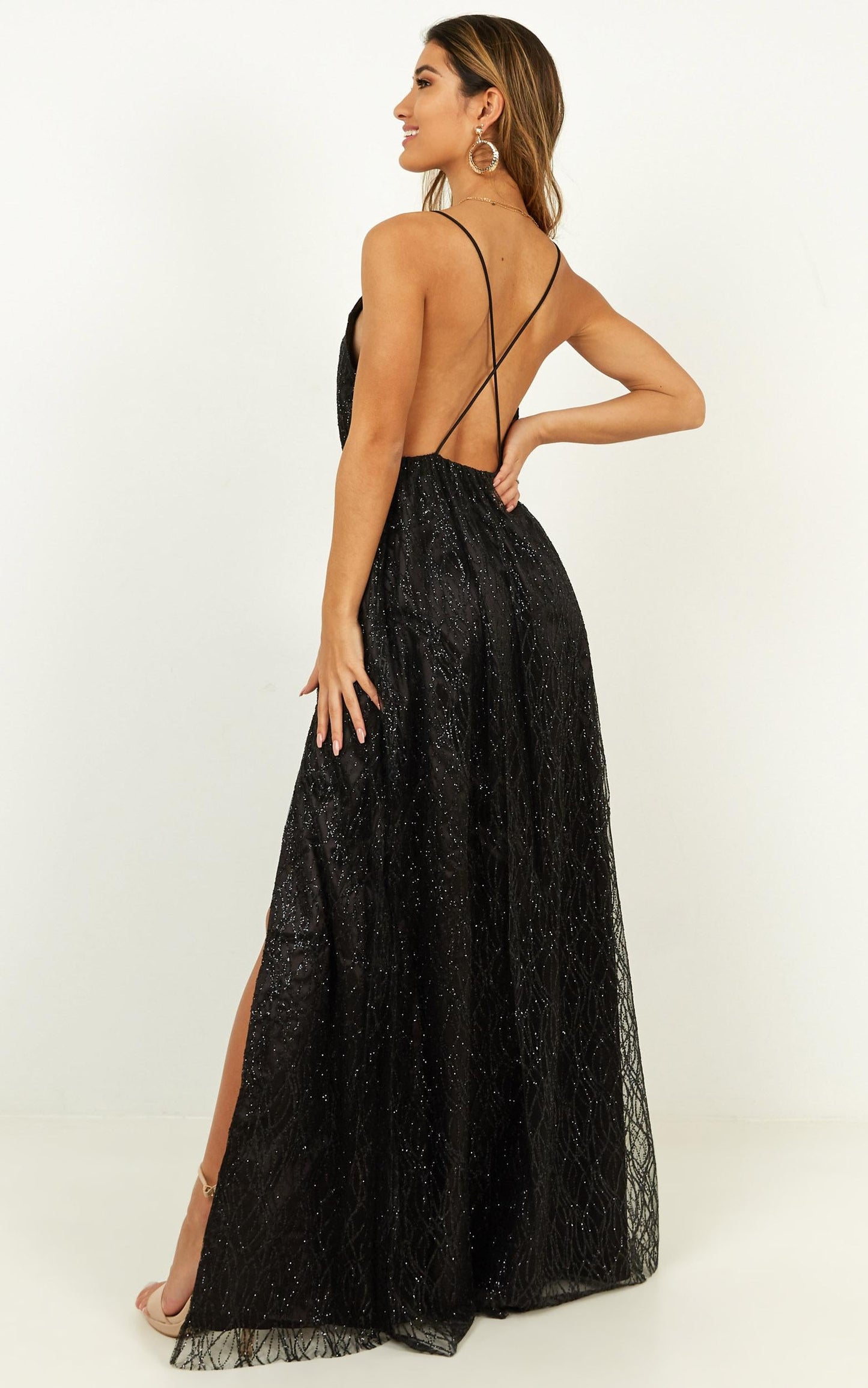Pixi Love Maxi Dress In Black Glitter