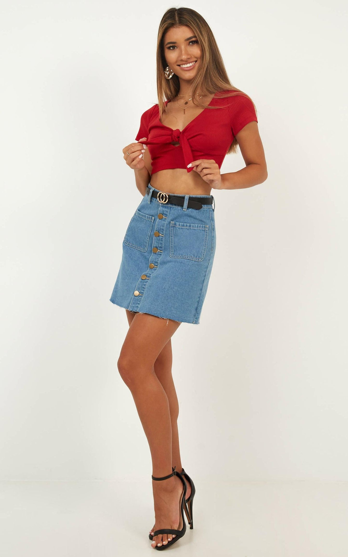 Predictable Tie Front Top In Red