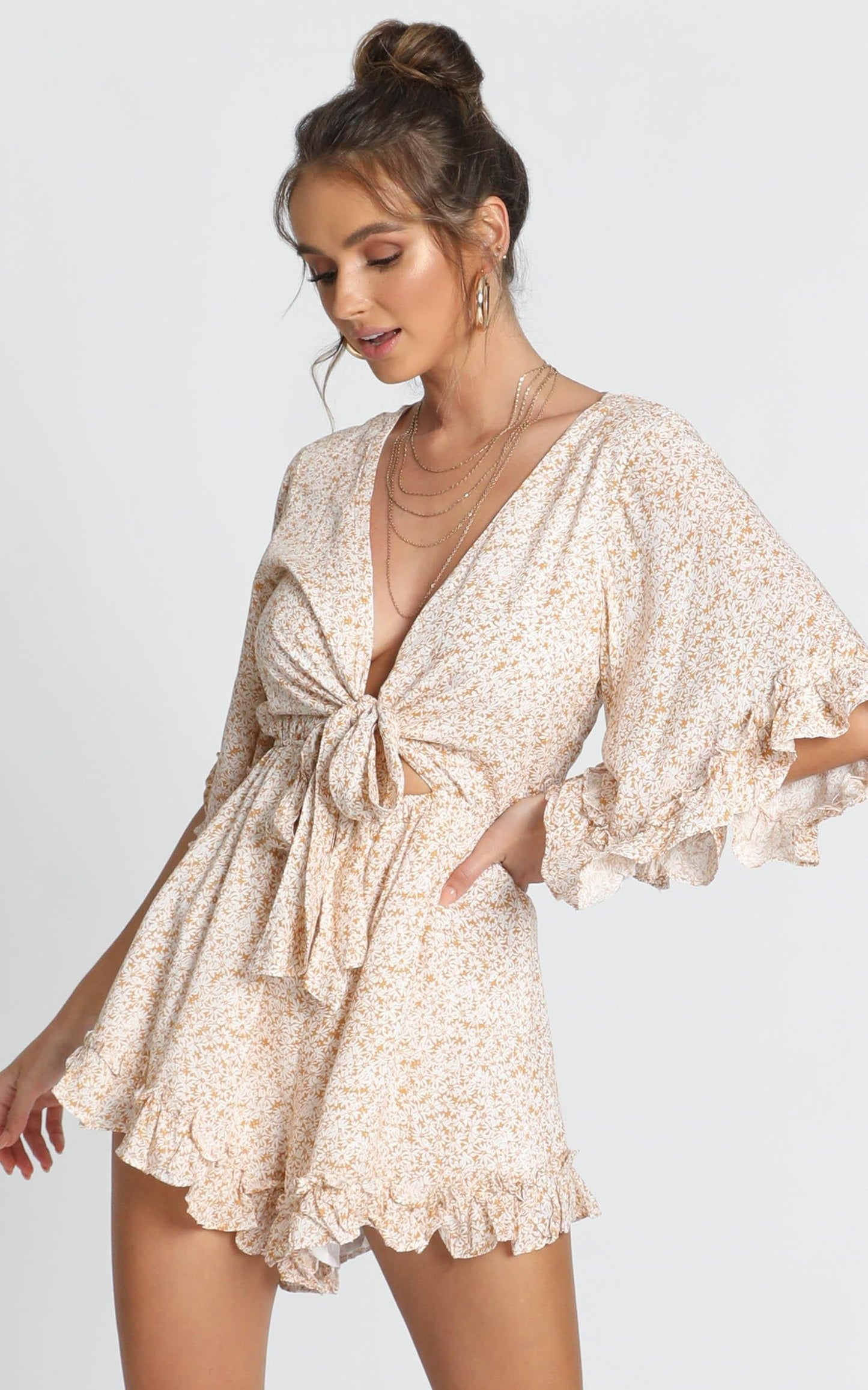 Priya Tie Playsuit in Yellow Floral