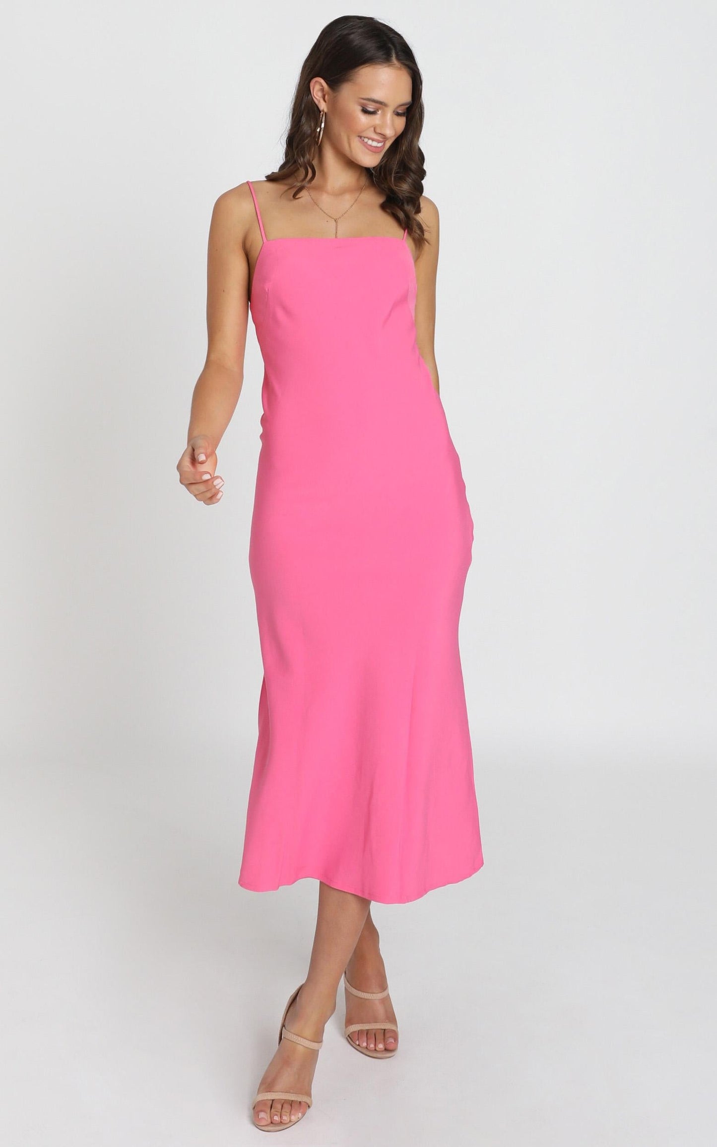 Regina Satin Slip Dress In Hot Pink