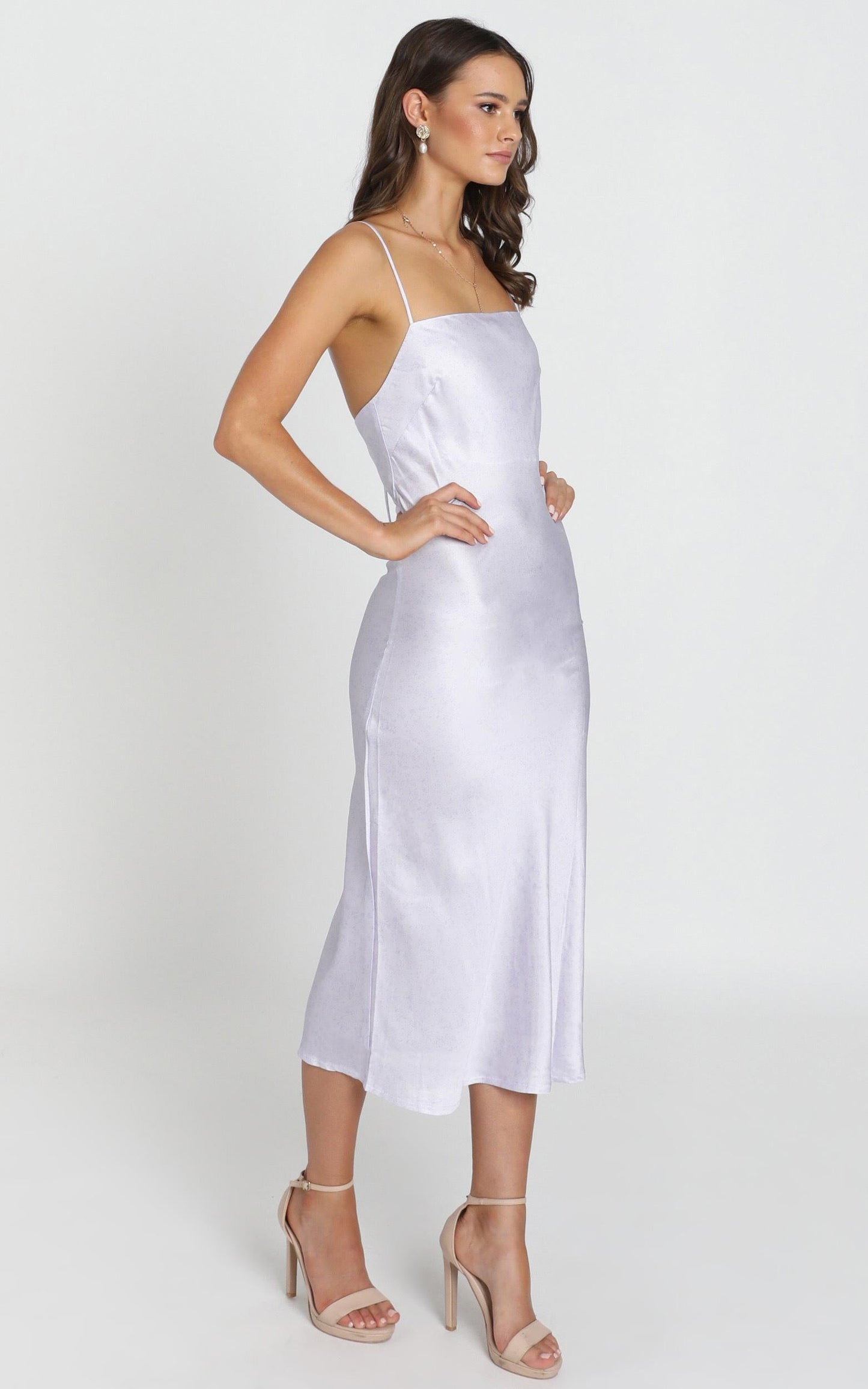 Regina Satin Slip Dress In Lilac Micro Floral