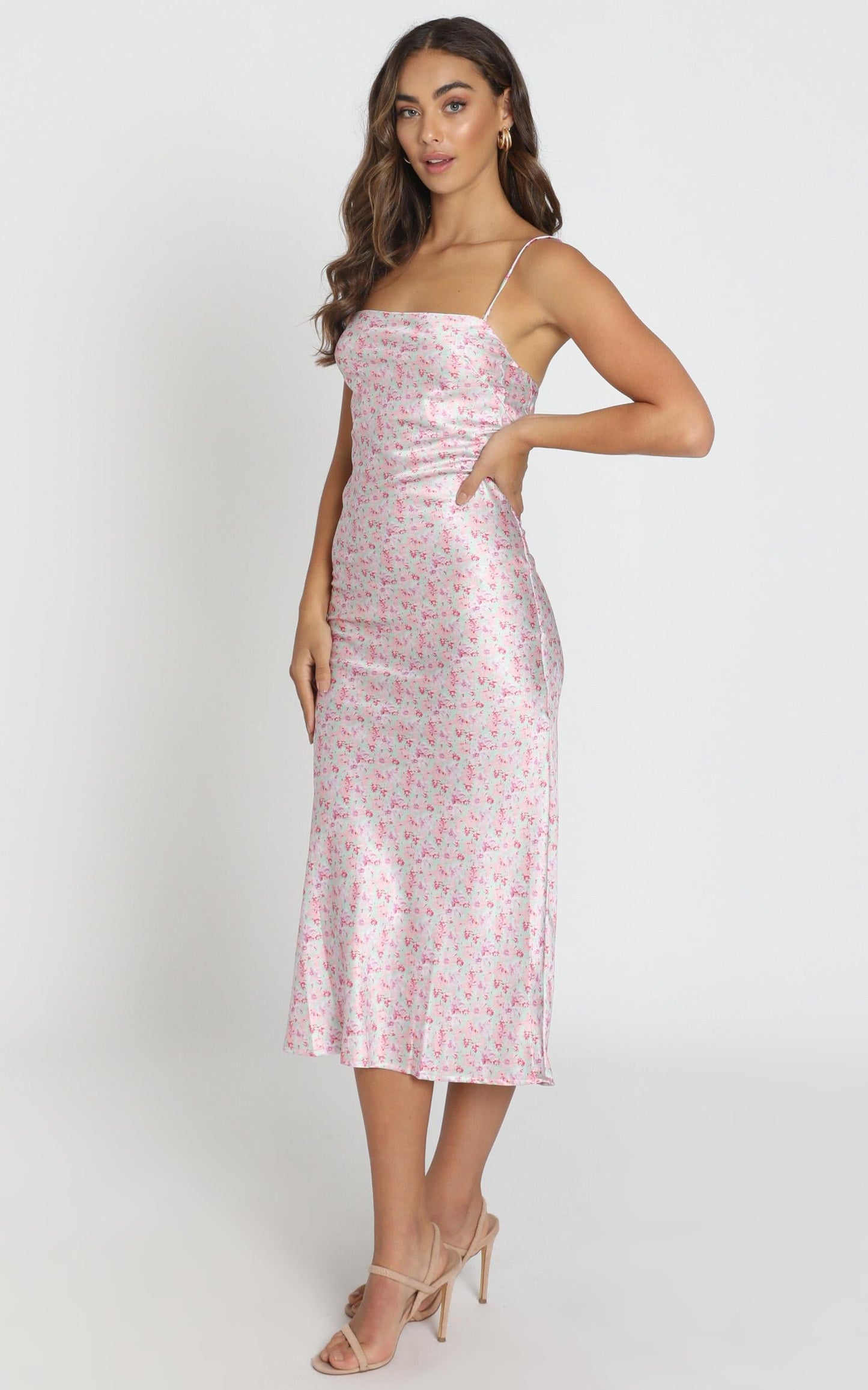 Regina Satin Slip Dress in Pink Floral