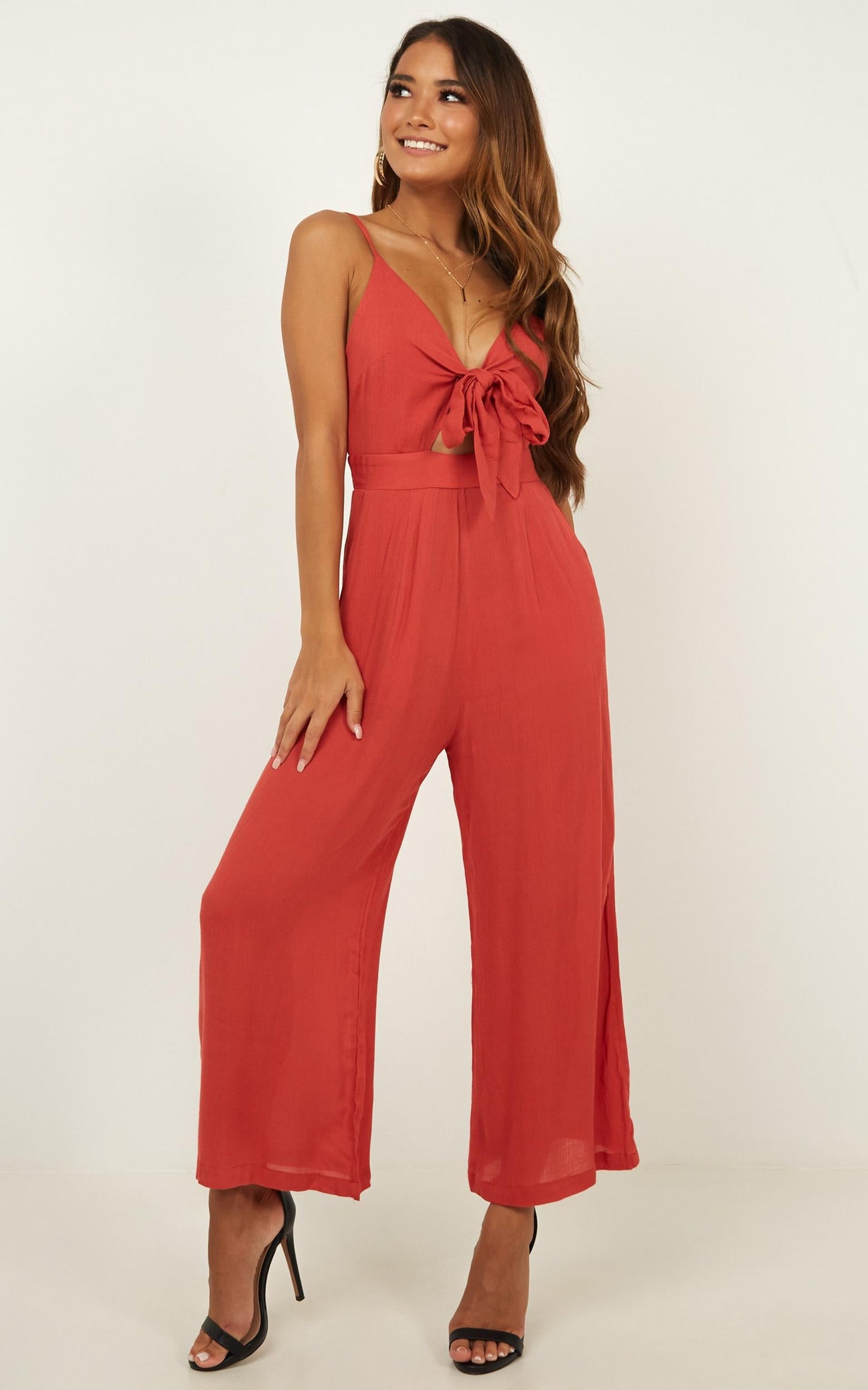 Renewed Jumpsuit in Rust Linen Look