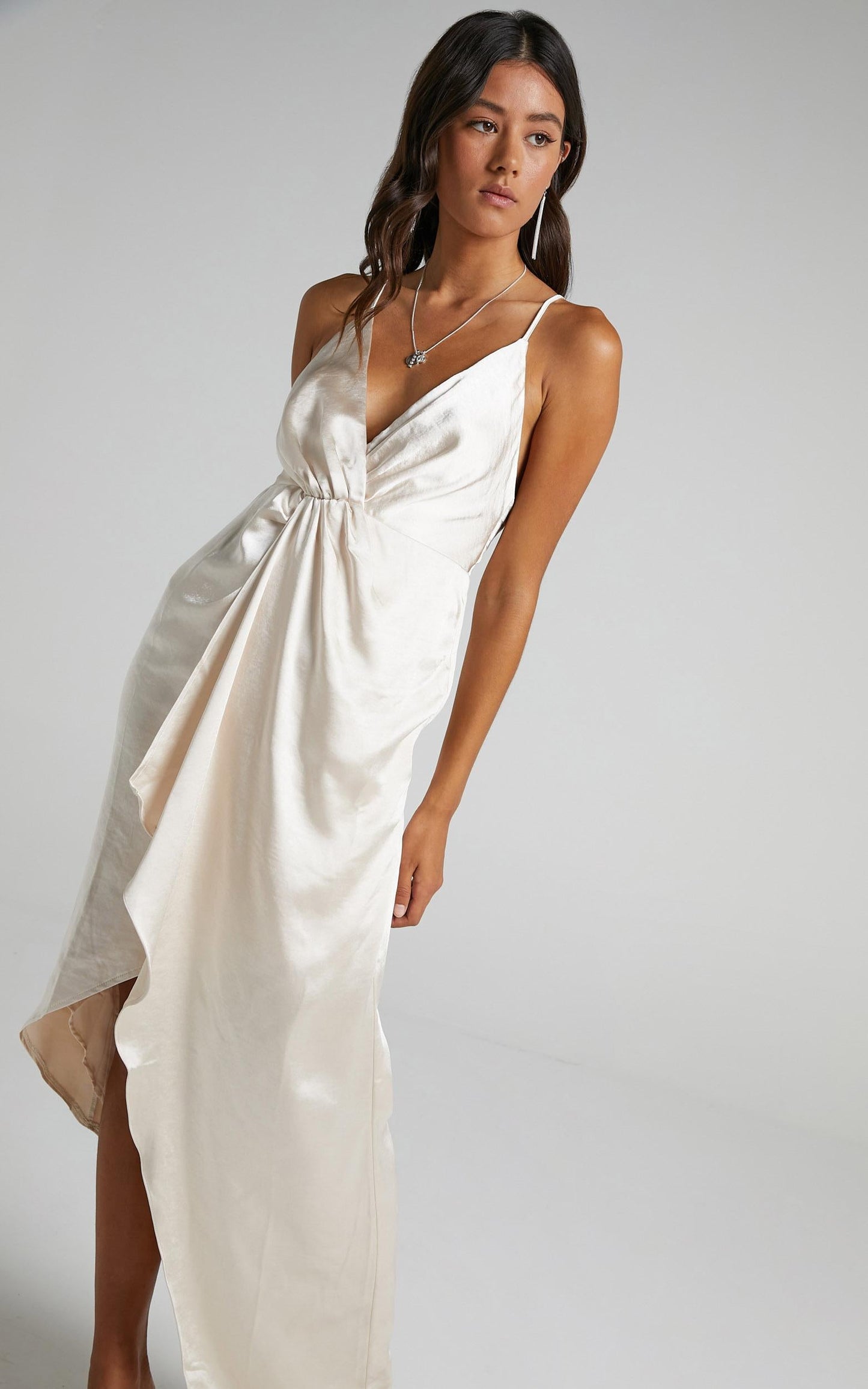Jayne Twist Front Maxi dress in Champagne Satin