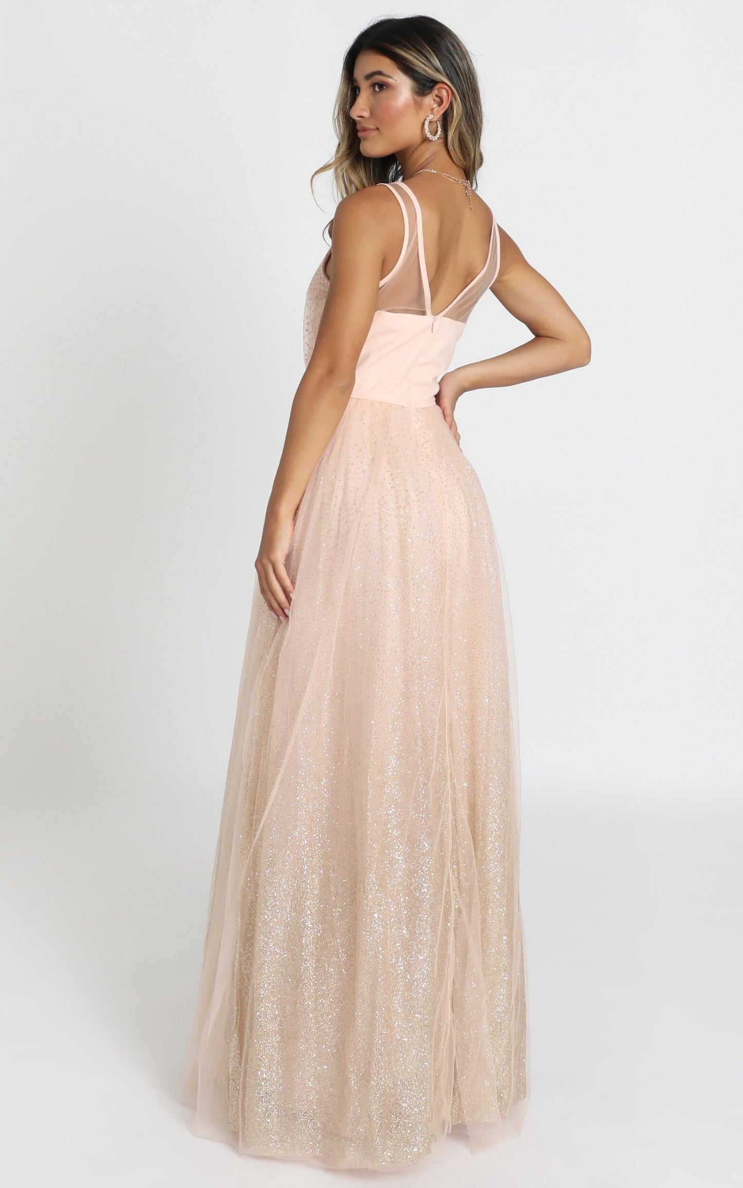 Riley Maxi Dress In Blush Glitter Tulle