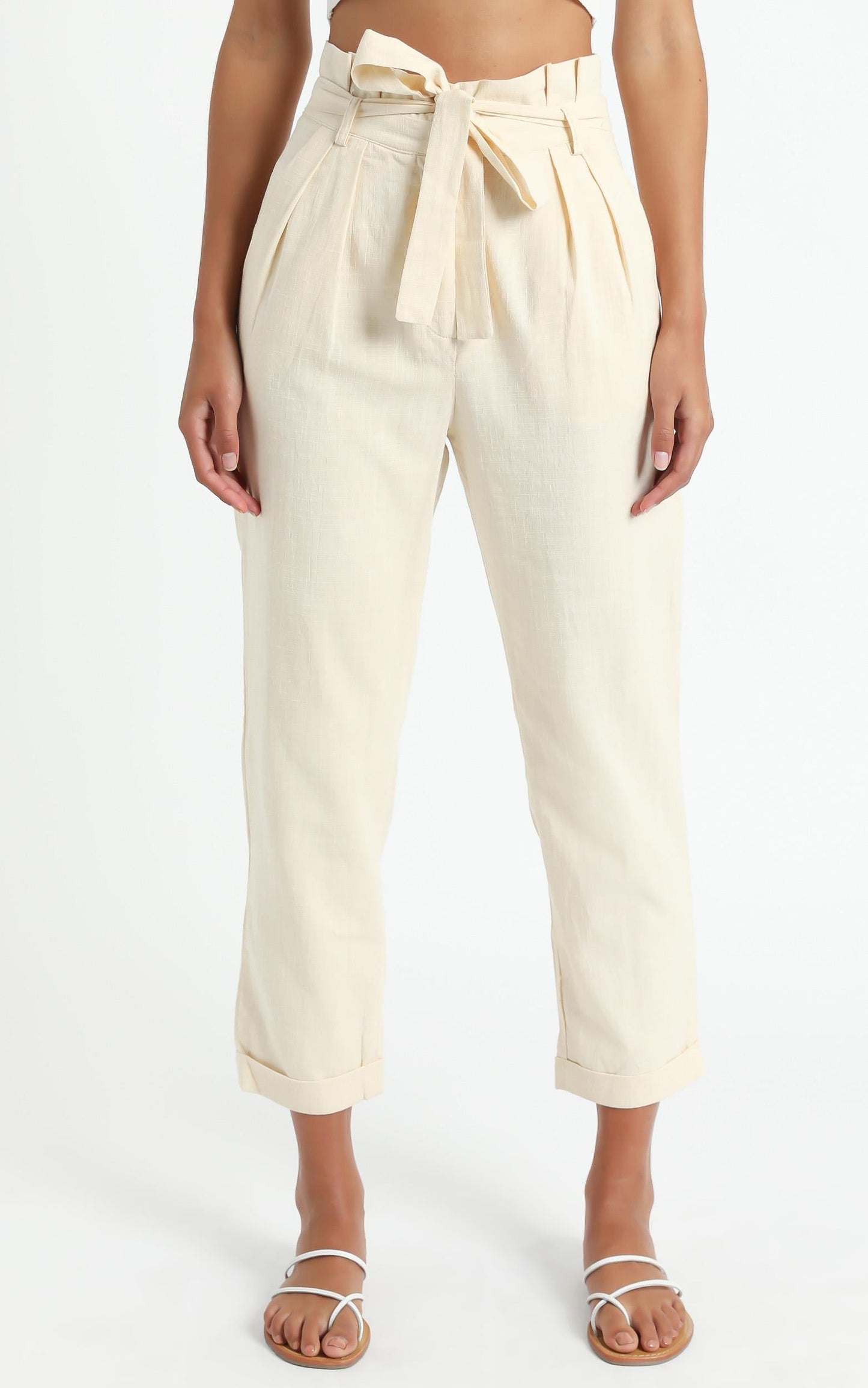Not Your Business Pants in Beige Linen Look