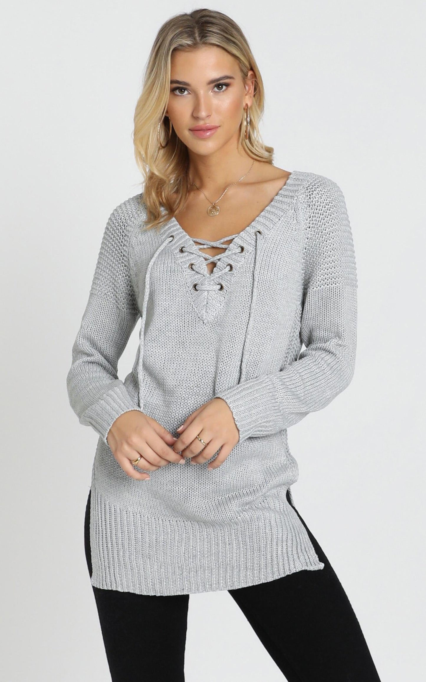 Sewn In Knit Sweater in Grey
