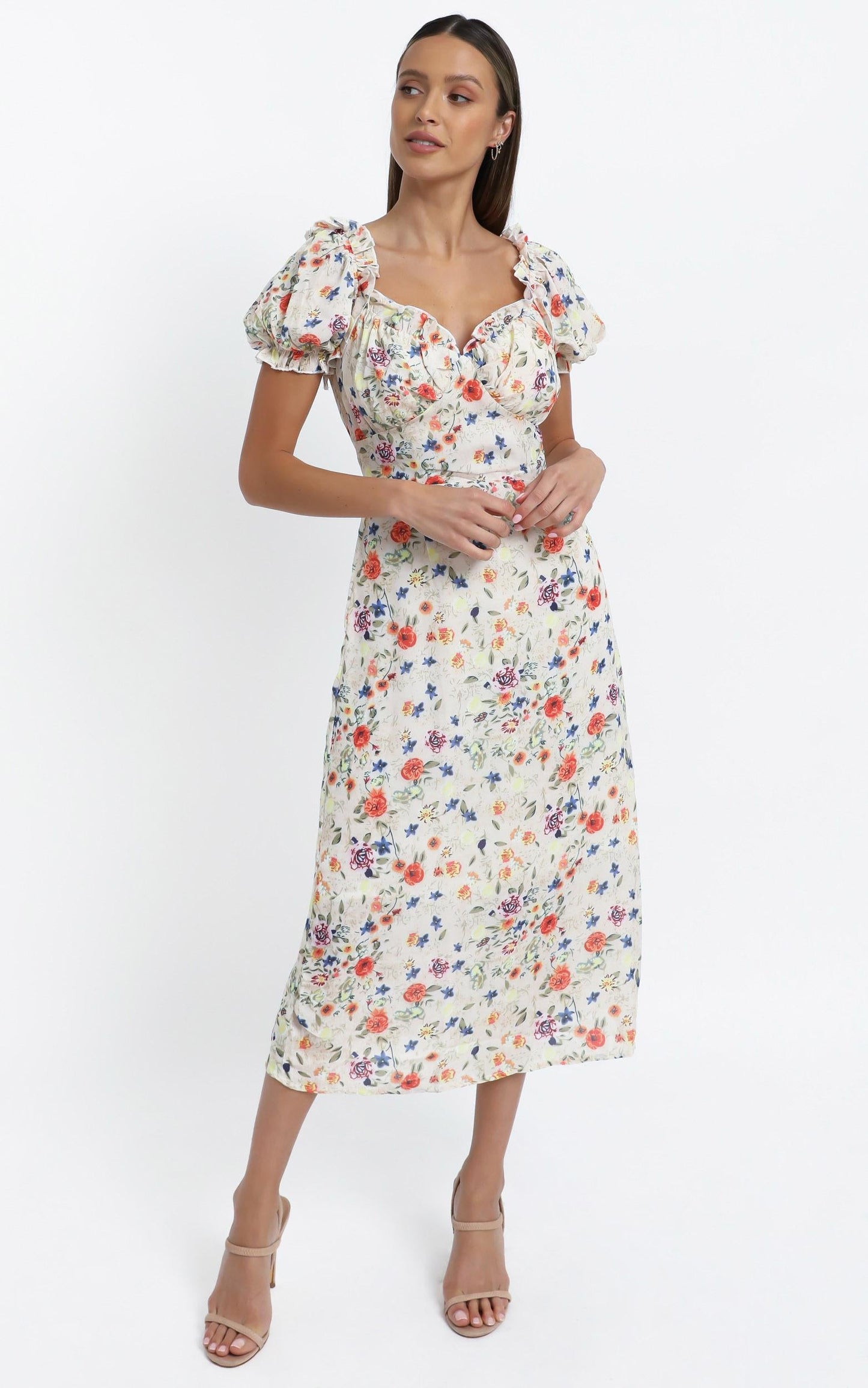 Rosie Midi Dress in Peach Floral