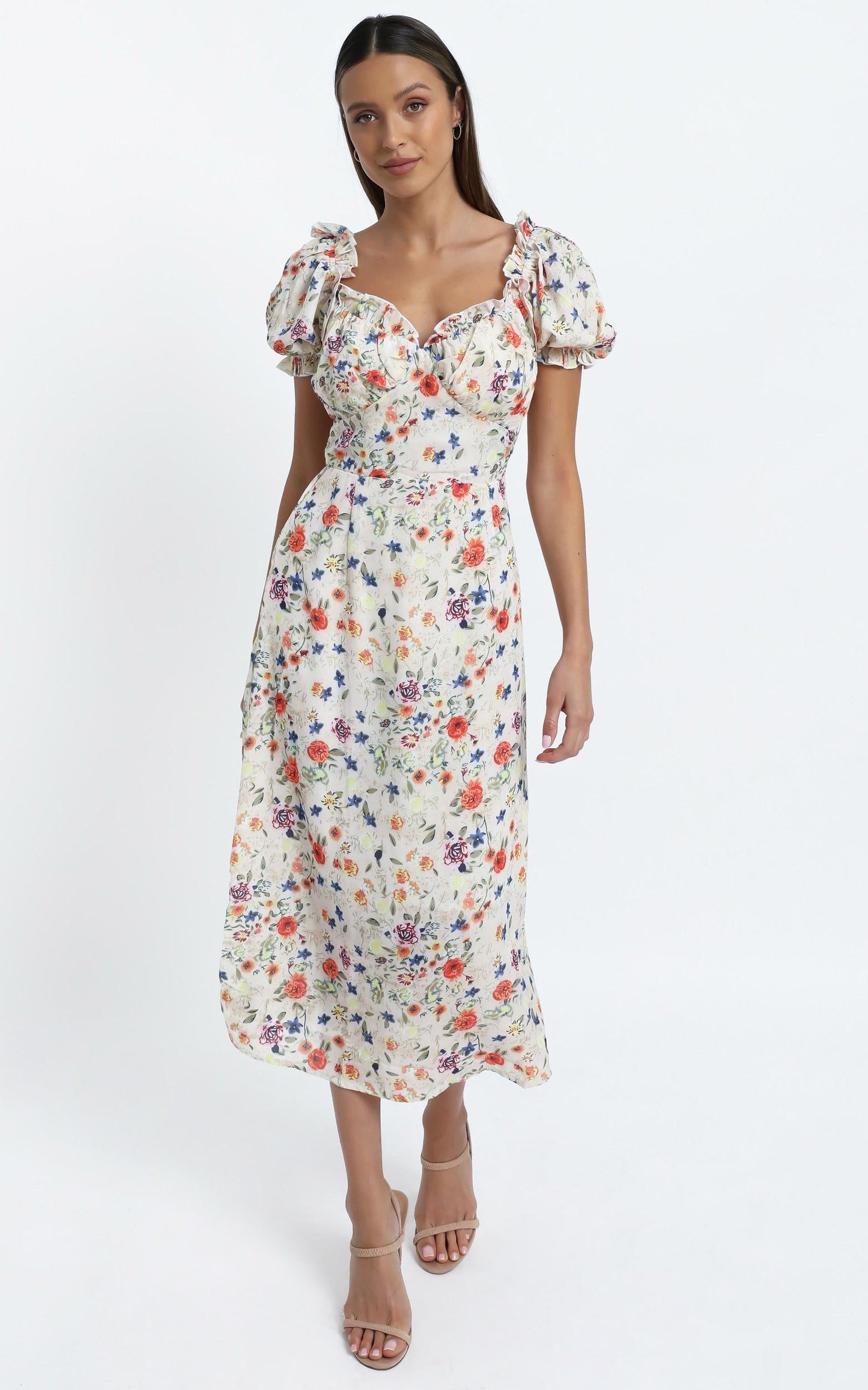 Rosie Midi Dress in Peach Floral