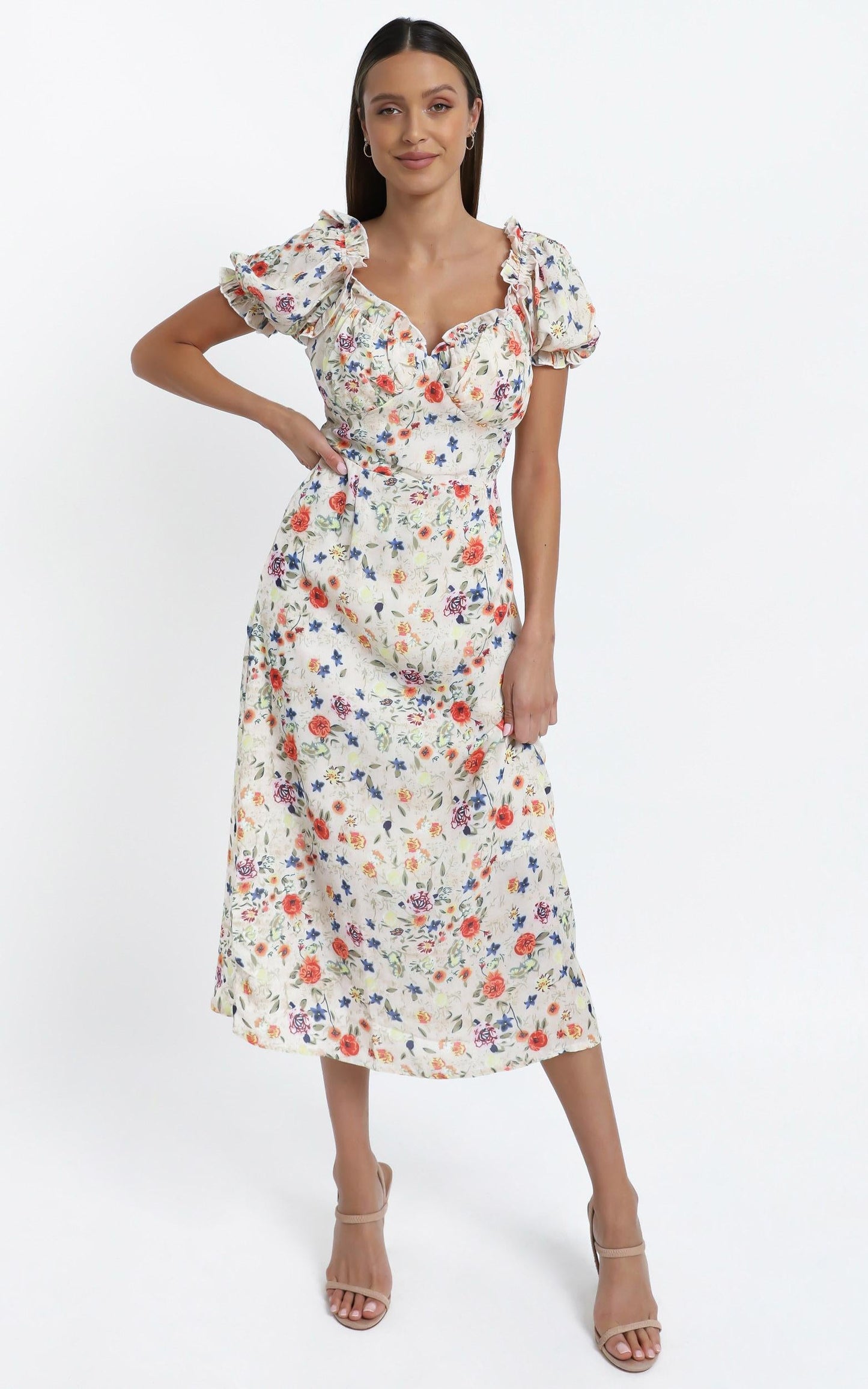 Rosie Midi Dress in Peach Floral