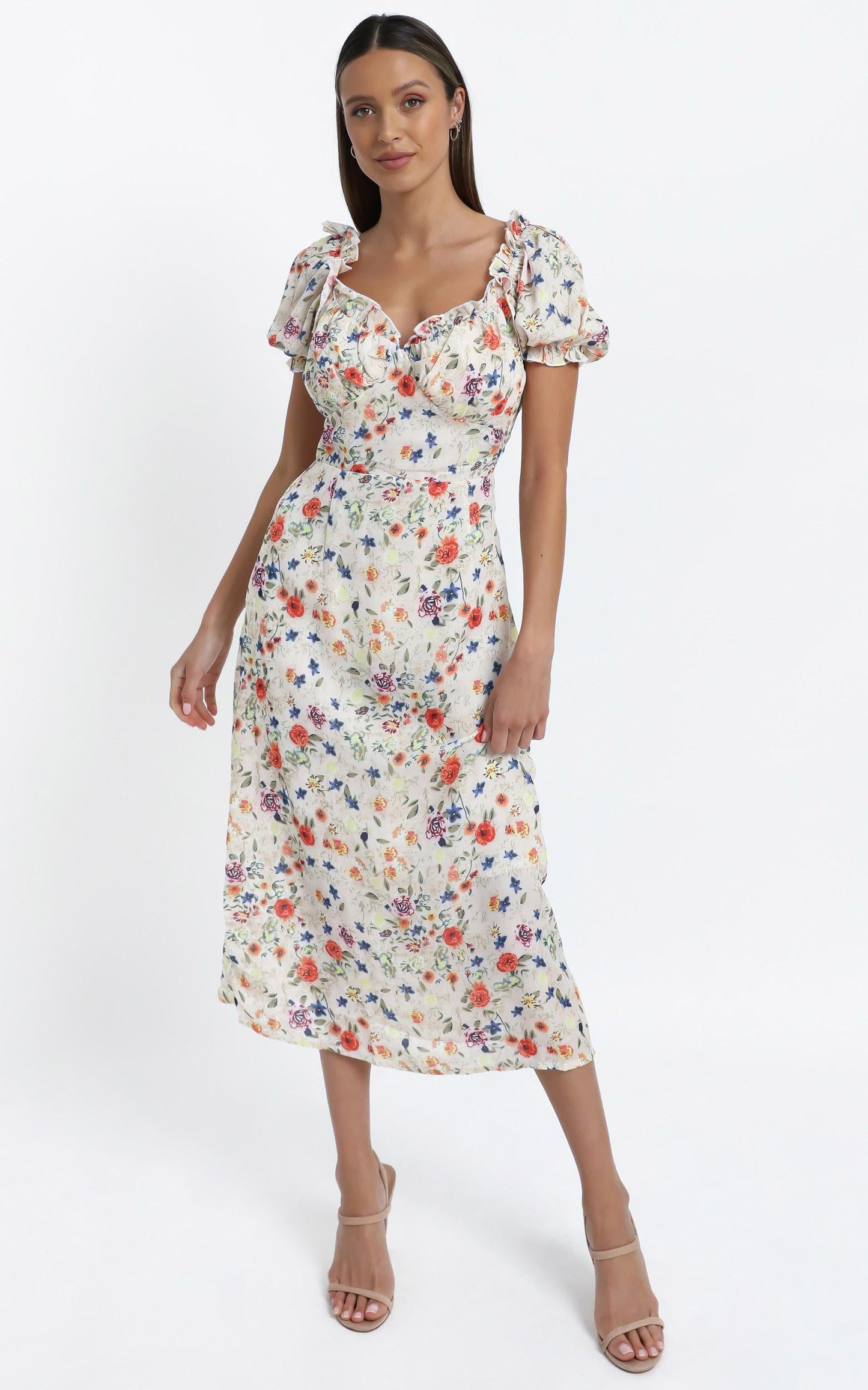 Rosie Midi Dress in Peach Floral