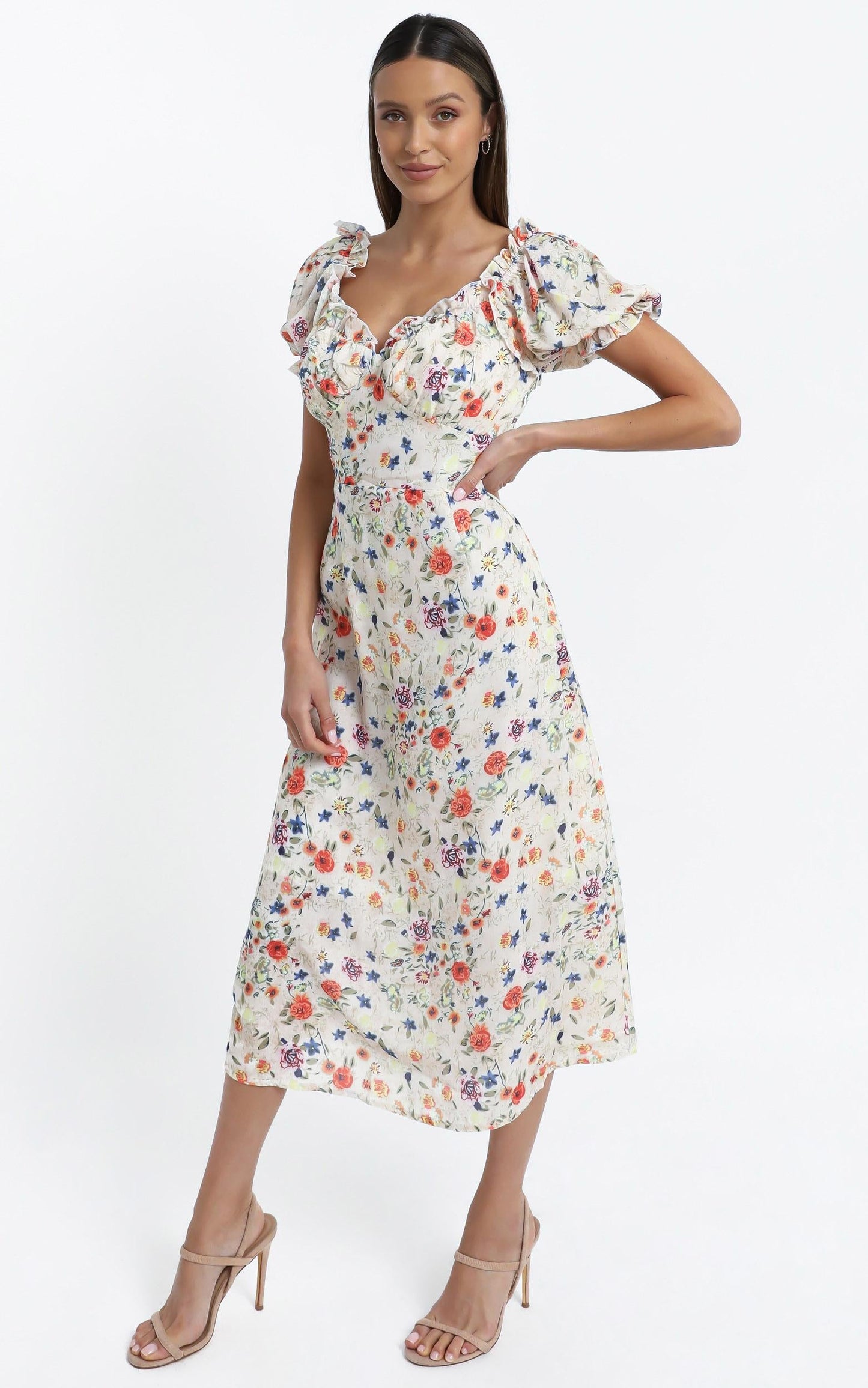 Rosie Midi Dress in Peach Floral