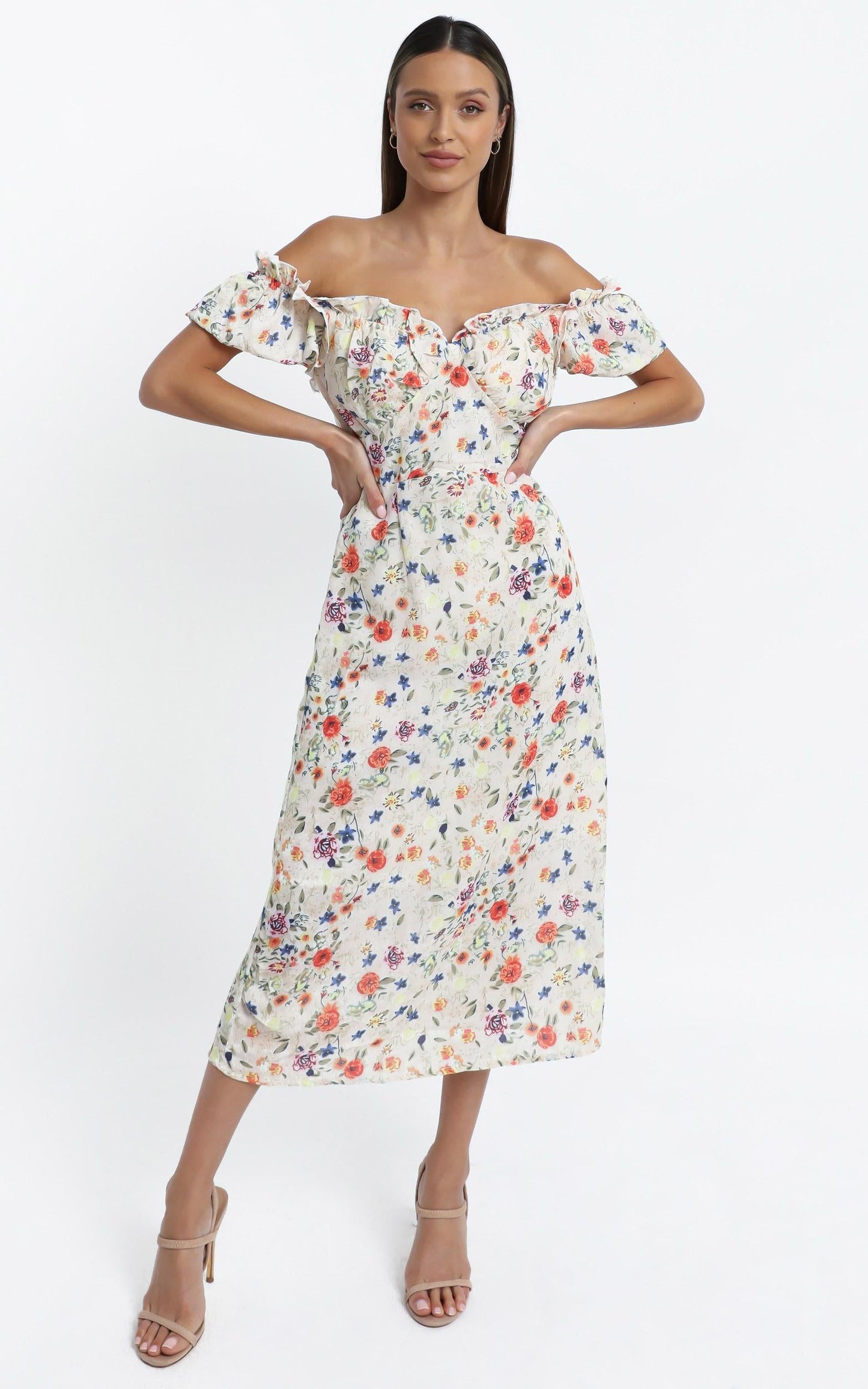 Rosie Midi Dress in Peach Floral