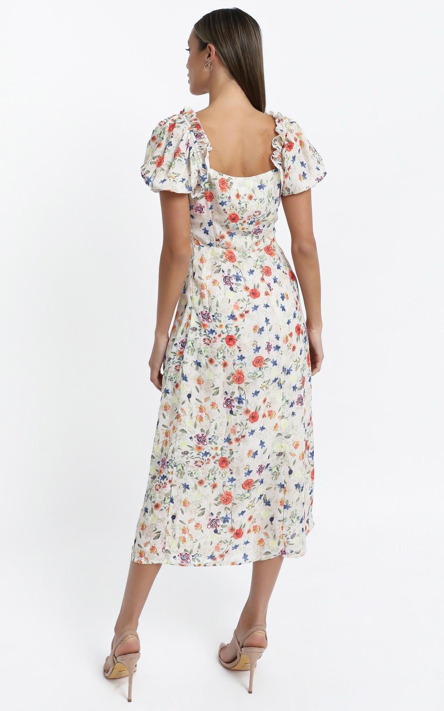 Rosie Midi Dress in Peach Floral
