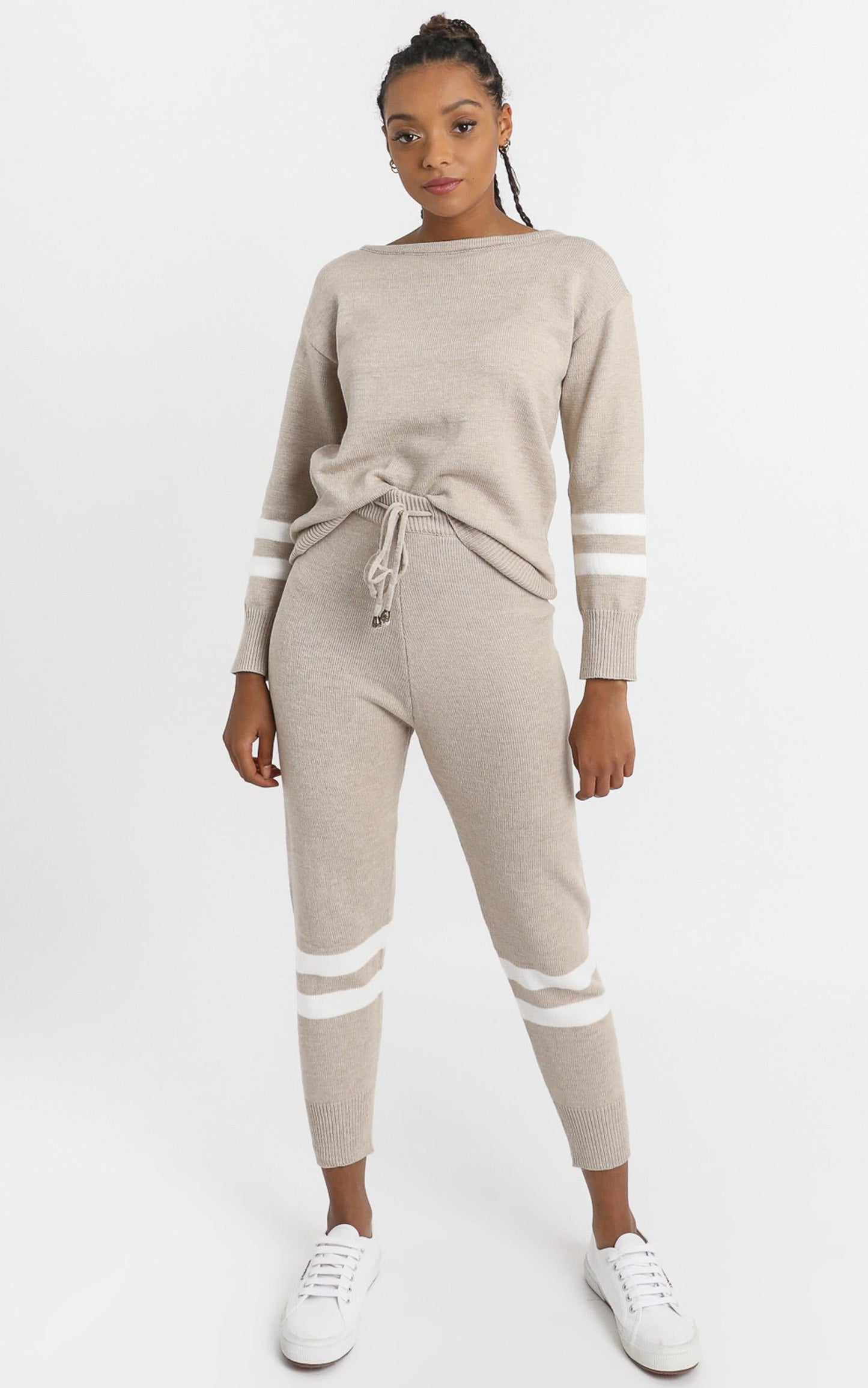 Roisin Knit Two Piece Set in Beige