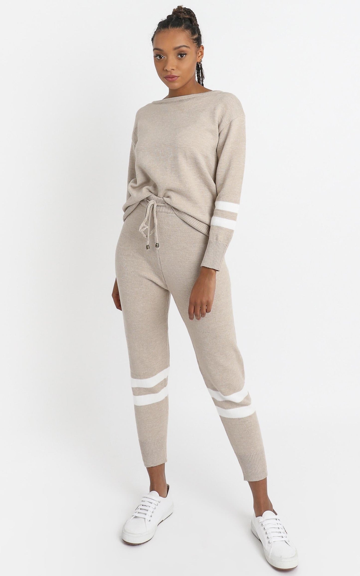 Roisin Knit Two Piece Set in Beige