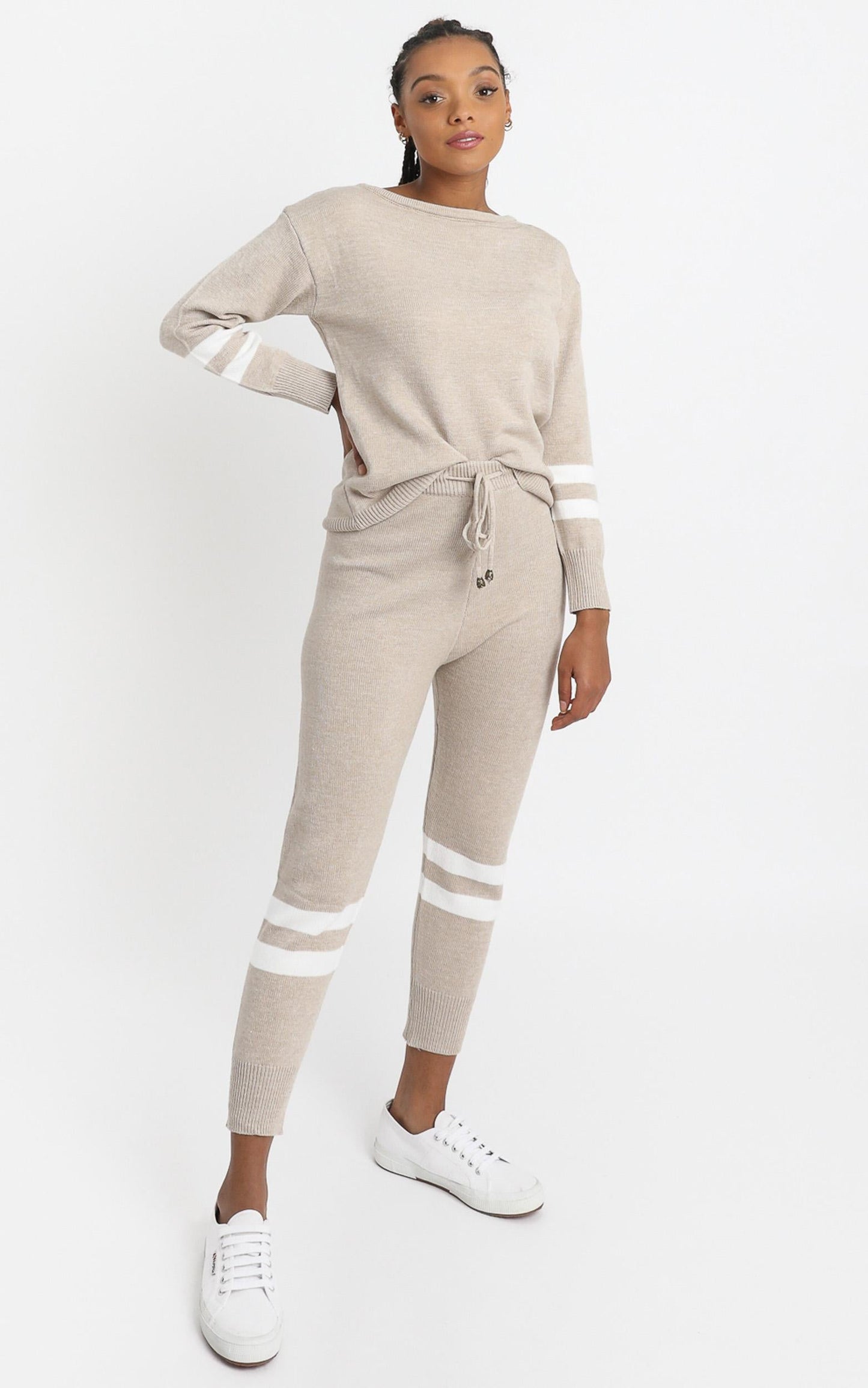 Roisin Knit Two Piece Set in Beige