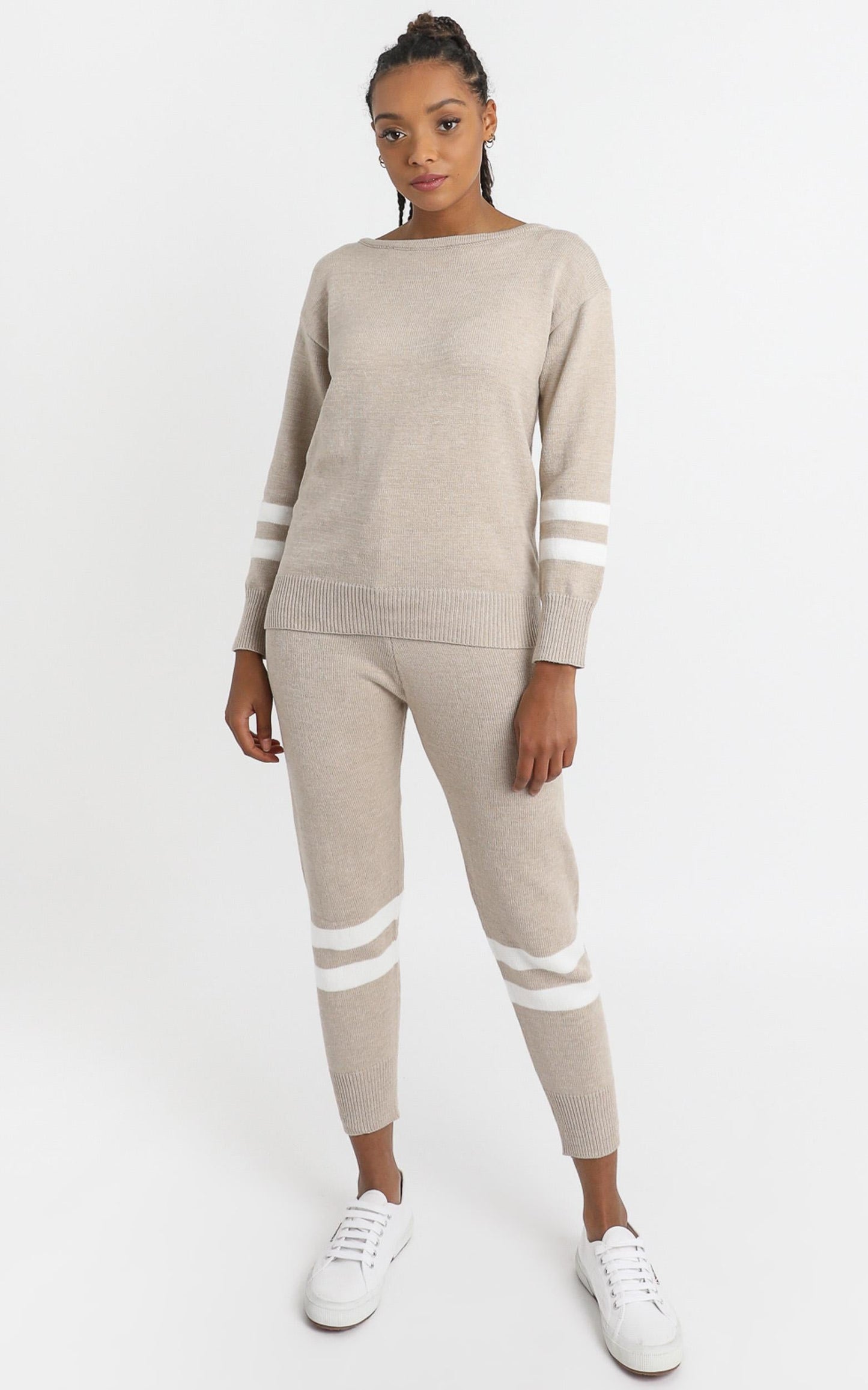 Roisin Knit Two Piece Set in Beige