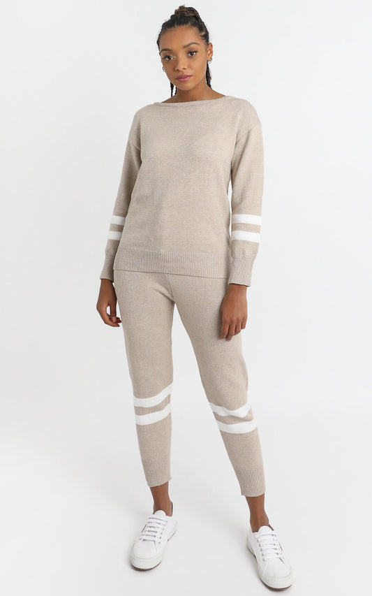 Roisin Knit Two Piece Set in Beige