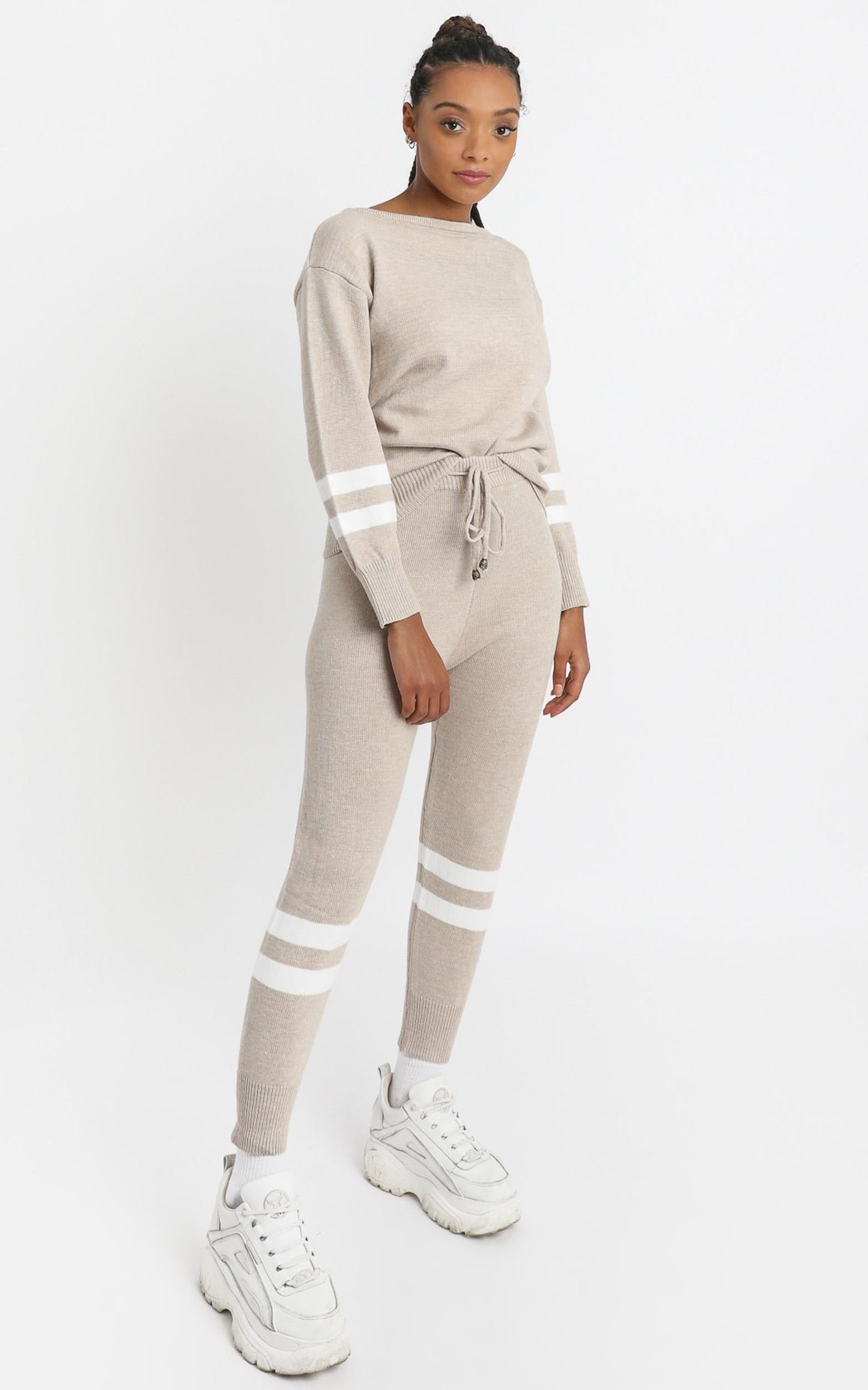 Roisin Knit Two Piece Set in Beige
