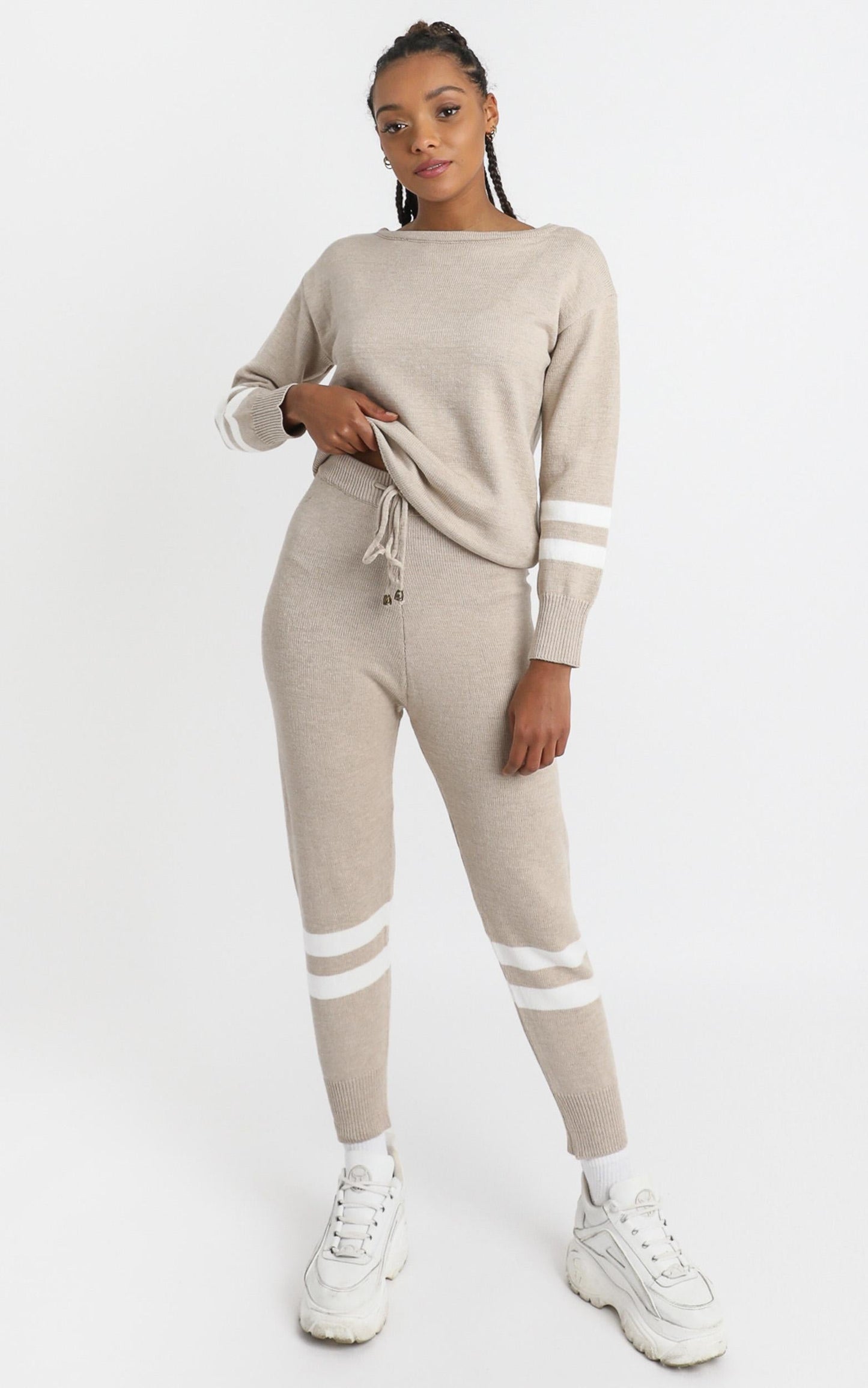 Roisin Knit Two Piece Set in Beige