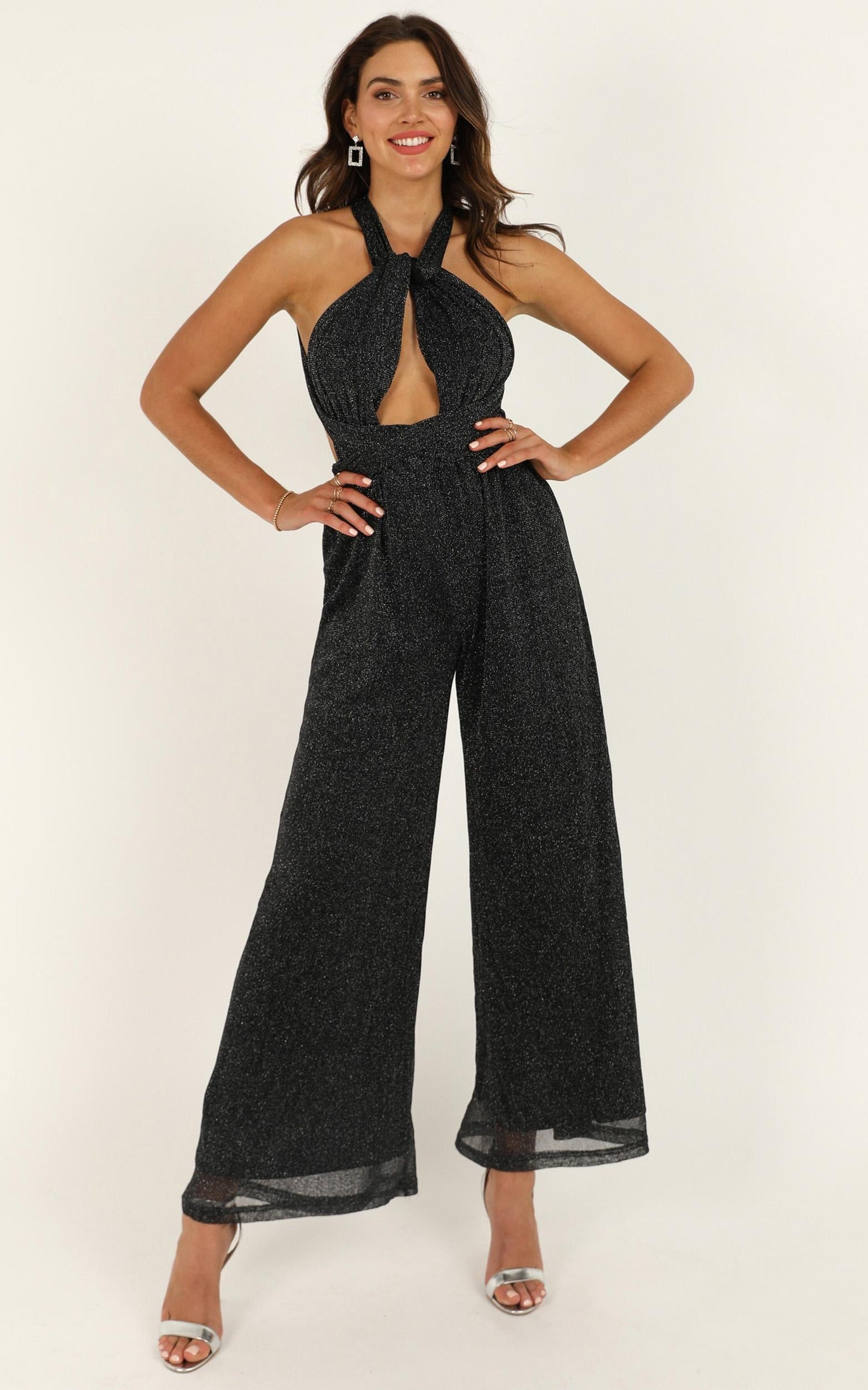 Stand Up For Me Jumpsuit In Black Lurex