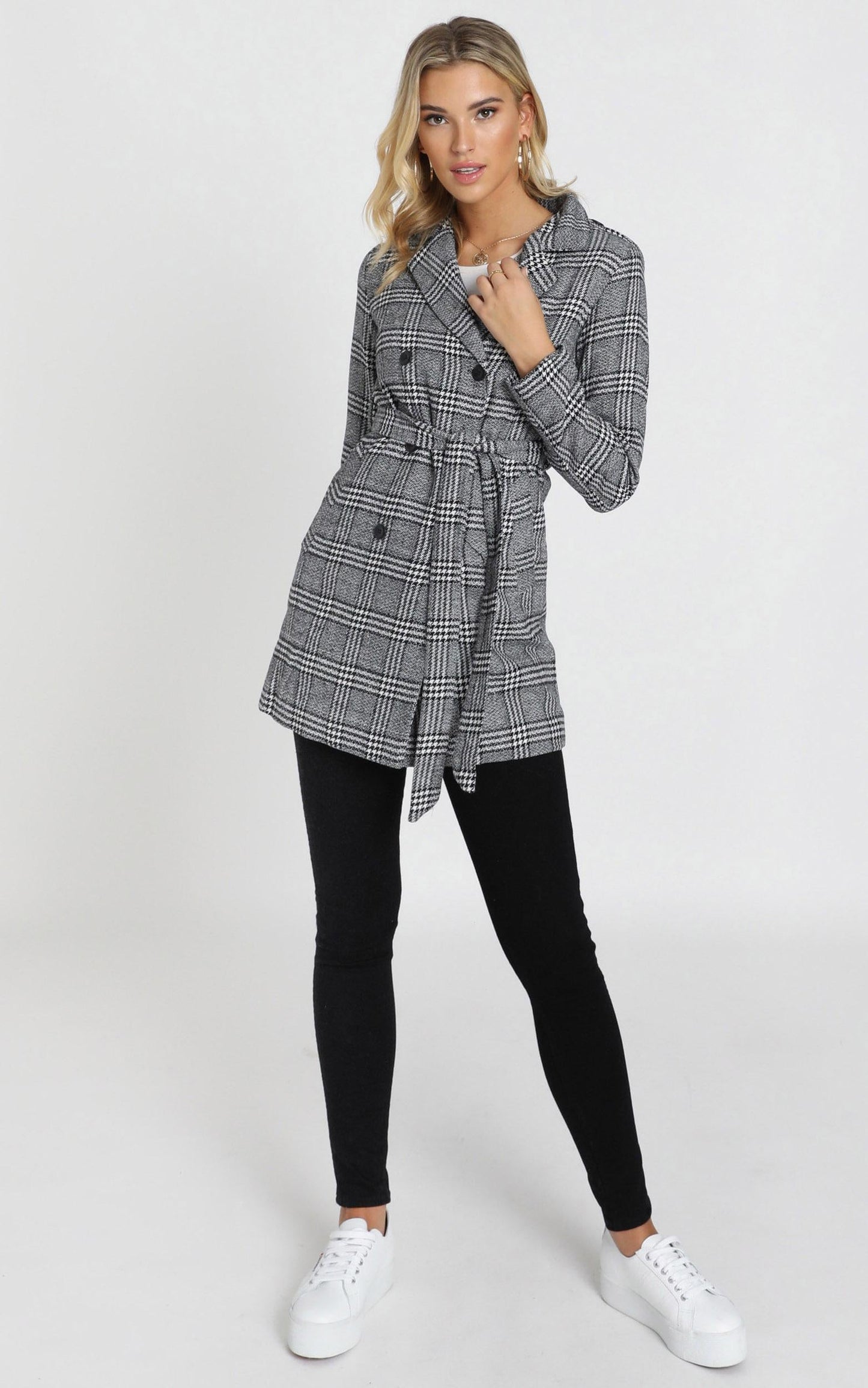 Stay Beside Me Coat In Grey Check