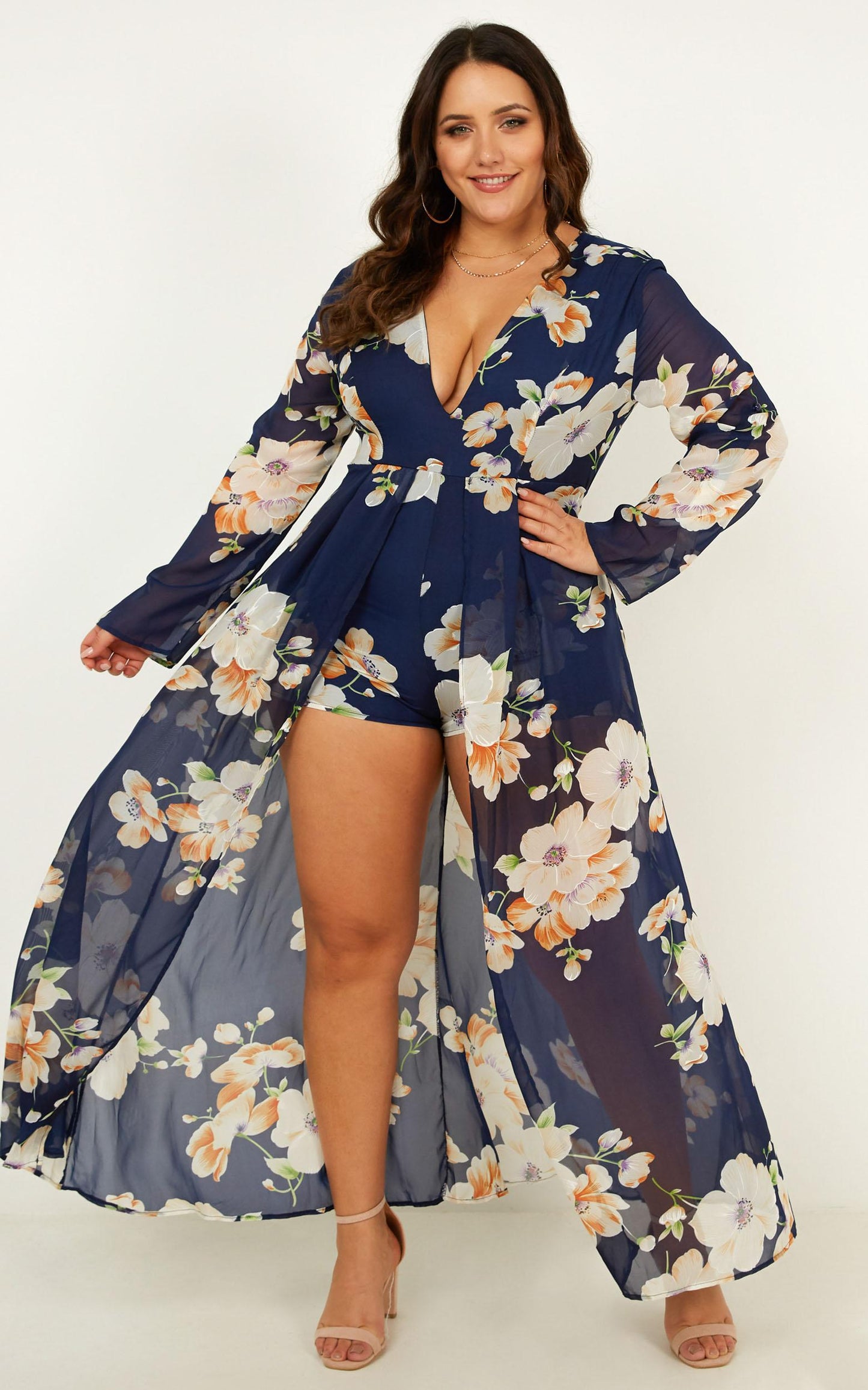 Steal The Show Playsuit In Navy Tropical Floral