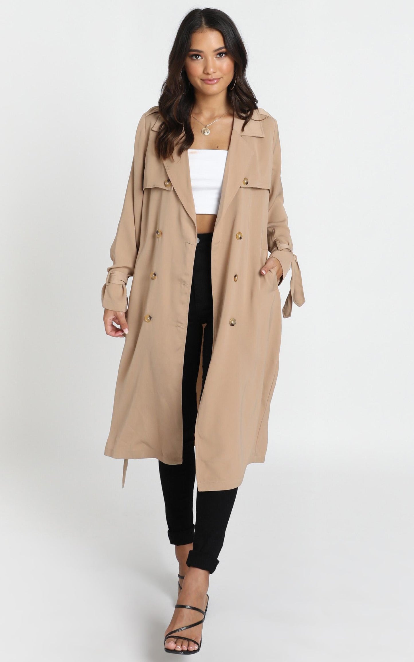 Stepping It Up Trench Coat In Beige