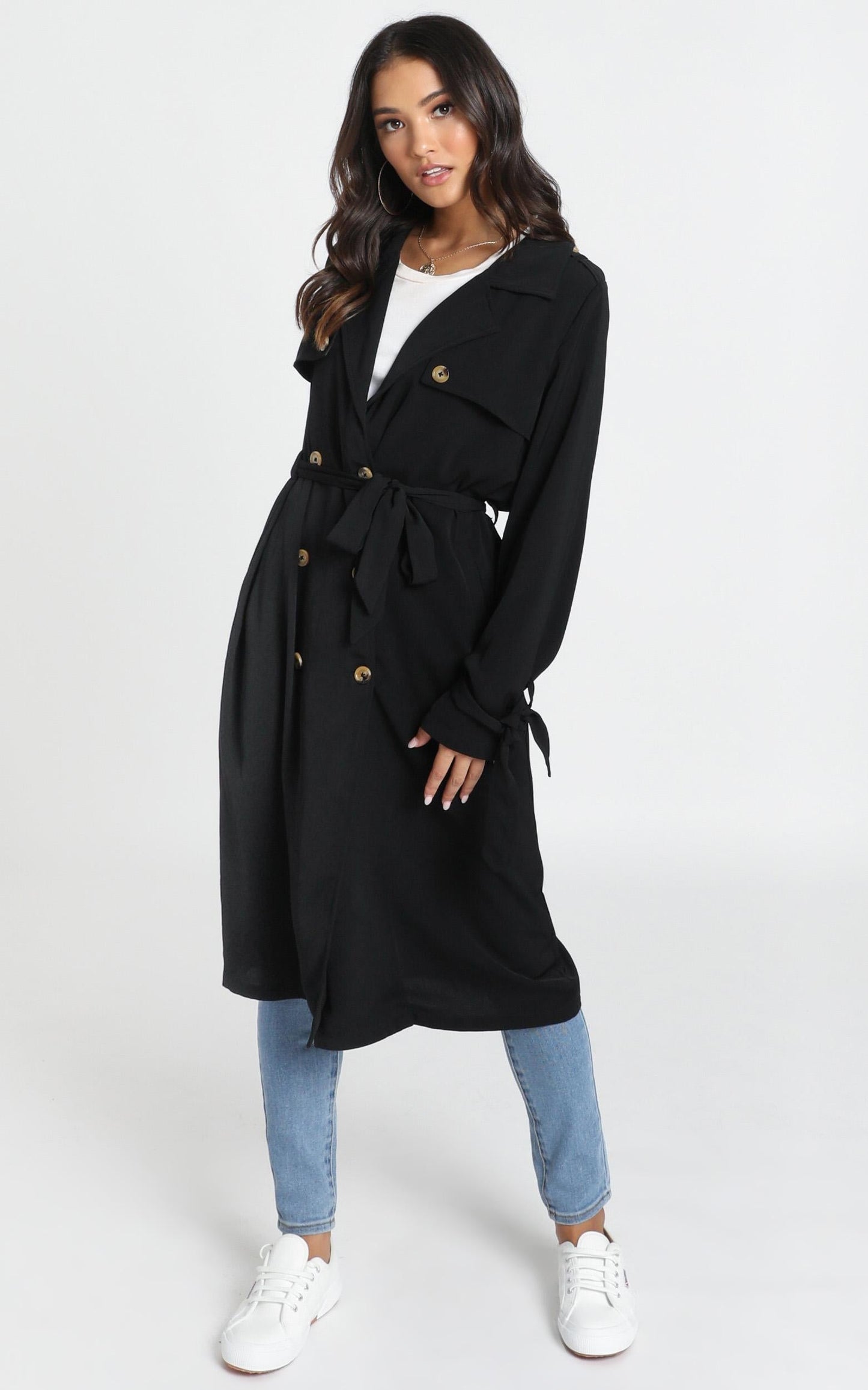 Stepping It Up Trench Coat In Black