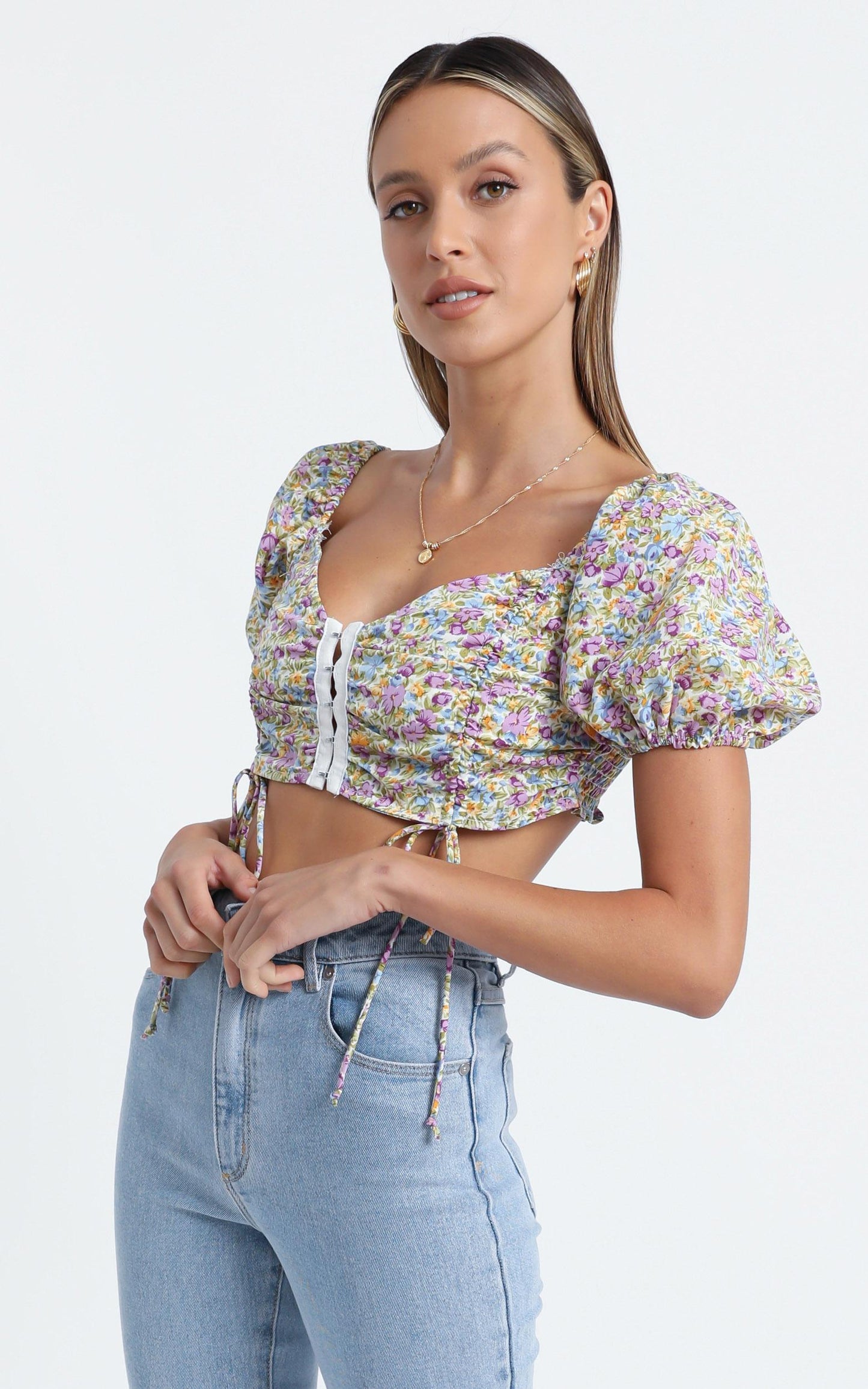 St Tropez Crop Top in Blue Floral